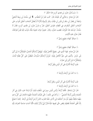 ‫ﺴ ﺮة ﻨﺒﻮﯾﺔ ﻟ ﻦ ھﺸ م‬
                                                                                                                             ‫اﻟ ﱢﯿ َ ُ اﻟ ﱠ َ ِﱠ ُ ِﺎﺑْ ِ ِ َﺎ ٍ‬


                                                                    ‫& ﺳ‪‬ﺒ‪  ‬ﻗﹶﻮ‪‬ﻝﹺ ﻋ‪‬ﻤ‪‬ﺮﹺﻭ ﺑ‪‬ﻦﹺ ﻣ‪‬ﻌ‪‬ﺪ‪‬ﻱ ﻛﹶﺮﹺﺏﹴ ﻫ‪‬ﺬﹶﺍ ﺍﻟ ‪‬ﻌ‪‬ﺮ‪# ‬‬
                                                                          ‫ﺸ‬                                             ‫ﺐ‬
‫ﻗﹶﺎﻝﹶ ﺍﺑ‪  ‬ﻫ‪‬ﺸ‪‬ﺎﻡﹴ: ﻭ‪‬ﺣ‪ ‬ﺛﹶﻨﹺﻲ ﺃﹶ‪‬ﻮ ‪‬ﺒ‪‬ﻴ‪‬ﺪ‪‬ﺓﹶ، ﻗﹶﺎﻝﹶ: ﻛﹶﺘ‪‬ﺐ‪ ‬ﻤ‪  ‬ﺑ‪  ‬ﺍﻟﹾﺨ‪ ‬ﱠﺎﺏﹺ ‪ t‬ﺇﻟﹶﻰ ﺳ‪‬ﻠﹾﻤ‪‬ﺎﻥﹶ ﺑ‪‬ﻦﹺ ﺭ‪‬ﺑﹺﻴﻌ‪‬ﺔﹶ ﺍﻟﹾﺒ‪‬ﺎﻫ‪‬ﻠ‪ ‬‬
‫ﻲ‬                                               ‫ﻋﺮ ﻦ ﻄ‬                                    ‫ﺪ ﺑ ﻋ‬                       ‫ﻦ‬
‫ﻭ‪‬ﺑ‪‬ﺎﻫ‪‬ﻠﹶﺔﹶ ﺑ‪‬ﻦﹺ ﻳ‪‬ﻌ‪ ‬ﺮ‪ ‬ﺑ‪‬ﻦﹺ ﺳ‪‬ﻌ‪‬ﺪ‪ ‬ﺑ‪‬ﻦﹺ ﻗﹶﻴ‪‬ﺲﹺ ﺑ‪‬ﻦﹺ ﻋ‪‬ﻴ‪‬ﻠﹶﺎﻥﹶ، ﻭ‪ ‬ﻮ‪ ‬ﺑﹺﺄﹶﺭ‪‬ﻣ‪‬ﻴﻨﹺ‪‬ﺔ‪ ‬ﻳ‪‬ﺄﹾ ‪   ‬ﺃﹶﻥﹾ ‪‬ﻔ ‪‬ﻞﹶ ﺃﹶﺻ‪‬ﺤ‪‬ﺎﺏ‪ ‬ﺍﻟﹾﺨ‪‬ﻴ‪‬ﻞﹺ ﺍﻟﹾﻌ‪‬ﺮ‪‬ﺍﺏﹺ ﻋ‪‬ﻠﹶﻰ‬
                                       ‫ﻴ ﻣﺮﻩ ﻳ ﹶﻀ‬                            ‫ﻫ‬                                              ‫ﺼ‬
‫ﻪ‬
‫ﺃﹶﺻ‪‬ﺤ‪‬ﺎﺏﹺ ﺍﻟﹾﺨ‪‬ﻴ‪‬ﻞﹺ ﺍﻟﹾﻤ‪‬ﻘﹶﺎﺭﹺﻑ‪ ‬ﻓ‪‬ﻲ ﺍﻟﹾﻌ‪‬ﻄﹶﺎﺀِ، ﻓﹶﻌ‪‬ﺮ‪‬ﺽ‪ ‬ﺍﻟﹾﺨ‪‬ﻴ‪‬ﻞﹶ، ﻓﹶﻤ‪  ‬ﺑﹺﻪ‪ ‬ﻓﹶﺮ‪  ‬ﻋ‪‬ﻤ‪‬ﺮﹺﻭ ﺑ‪‬ﻦﹺ ﻣ‪‬ﻌ‪‬ﺪ‪‬ﻱ ﻛﹶﺮﹺﺏﹴ، ﻓﹶﻘﹶﺎﻝﹶ ﻟﹶ ‪‬‬
                                          ‫ﺱ‬           ‫ﺮ‬
‫ﺳ‪‬ﻠﹾﻤ‪‬ﺎ ﹸ: ﻓﹶﺮ‪ ‬ﻚ‪ ‬ﻫ‪‬ﺬﹶﺍ ‪‬ﻘﹾﺮﹺ ‪ ،‬ﻓﹶﻐ‪‬ﻀ‪‬ﺐ‪ ‬ﻋ‪‬ﻤ‪ ‬ﻭ، ﻭ‪‬ﻗﹶﺎﻝﹶ: ﻫ‪‬ﺠﹺ ‪ ‬ﻋ‪‬ﺮ‪‬ﻑ‪ ‬ﻫ‪‬ﺠﹺﻴﻨ‪‬ﺎ ﻣ‪‬ﹾﺜﻠﹶ ‪ ،‬ﻓﹶﻮ‪‬ﺛﹶﺐ‪ ‬ﺇﻟﹶﻴ‪‬ﻪ‪ ‬ﻗﹶﻴ‪  ‬ﻓﹶﺘ‪‬ﻮ‪ ‬ﺪ‪، ‬‬
 ‫ﺲ ﻋﻩ‬                                  ‫ﻪ‬                        ‫ﲔ‬                 ‫ﺮ‬                ‫ﻣ ﻑ‬             ‫ﻥ ﺳ‬
                                                                                                                    ‫ﻓﹶﻘﹶﺎﻝﹶ ﻋ‪‬ﻤ‪ ‬ﻭ ﻫ‪‬ﺬ‪‬ﻩ‪ ‬ﺍﻟﹾﺄﹶﺑ‪‬ﻴ‪‬ﺎﺕ‪.‬‬
                                                                                                                                          ‫ﺮ‬
                                                                                                 ‫& ﺻ‪‬ﺪ‪  ‬ﻛﹶﻬ‪‬ﺎﻧ‪‬ﺔ‪ ‬ﺳ‪‬ﻄ‪‬ﻴﺢﹴ ﻭ‪‬ﺷ‪#  ‬‬
                                                                                                   ‫ﻖ‬                        ‫ﻕ‬


                                                                                                 ‫& ﺻ‪‬ﺪ‪  ‬ﻛﹶﻬ‪‬ﺎﻧ‪‬ﺔ‪ ‬ﺳ‪‬ﻄ‪‬ﻴﺢﹴ ﻭ‪‬ﺷ‪#  ‬‬
                                                                                                   ‫ﻖ‬                        ‫ﻕ‬
‫ﻗﹶﺎﻝﹶ ﺍﺑ‪  ‬ﻫ‪‬ﺸ‪‬ﺎﻡﹴ: ﻓﹶﻬ‪‬ﺬﹶﺍ ﺍﱠﺬ‪‬ﻱ ﻋ‪‬ﻨ‪‬ﻰ ﺳ‪‬ﻄ‪‬ﻴ ‪ ‬ﺍﻟﹾﻜﹶﺎﻫ‪  ‬ﺑﹺﻘﹶﻮ‪‬ﻟ‪‬ﻪ‪ :‬ﻟﹶﻴ‪‬ﻬ‪‬ﺒﹺﻄﹶ ‪ ‬ﺃﹶﺭ‪‬ﺿ‪ ‬ﹸﻢ‪ ‬ﺍﻟﹾﺤ‪‬ﺒ‪ ، ‬ﻓﹶﻠﹶﻴ‪‬ﻤ‪‬ﻠ‪‬ﻜ ‪ ‬ﻣ‪‬ﺎ ﺑ‪‬ﻴ‪‬ﻦ‪ ‬ﺃﹶﺑ‪‬ﻴ‪‬ﻦ‪‬‬
                    ‫ﹸﻦ‬             ‫ﺶ‬           ‫ﻦ ﻜ‬                               ‫ﻦ‬          ‫ﺢ‬                ‫ﻟ‬                   ‫ﻦ‬
‫ﺇﻟﹶﻰ ‪‬ﺮ‪‬ﺵ‪ .‬ﻭ‪‬ﺍﹶﱠﺬ‪‬ﻱ ﻋ‪‬ﻨ‪‬ﻰ ﺷ‪  ‬ﺍﻟﹾﻜﹶﺎﻫ‪  ‬ﺑﹺﻘﹶﻮ‪‬ﻟ‪‬ﻪ‪ :‬ﻟﹶﻴ‪‬ﻨ‪‬ﺰﹺﻟﹶ ‪ ‬ﺃﹶﺭ‪‬ﺿ‪ ‬ﹸﻢ‪ ‬ﺍﻟ ‪‬ﻮﺩ‪‬ﺍ ﹸ، ﻓﹶﻠﹶﻴ‪‬ﻐ‪‬ﻠ‪  ‬ﻋ‪‬ﻠﹶﻰ ﹸ ﱢ ﻃ‪‬ﻔﹾﻠﹶﺔ‪ ‬ﺍﻟﹾﺒ‪‬ﻨ‪‬ﺎﻥﹶ،‬
                     ‫ﻛﻞ‬        ‫ﺒﻦ‬             ‫ﻦ ﻜ ﺴ ﻥ‬                                        ‫ﻦ‬          ‫ﻖ‬             ‫ﻟ‬          ‫ﺟ‬
                                                                                                        ‫ﻭ‪‬ﻟﹶﻴ‪‬ﻤ‪‬ﻠ‪‬ﻜ ‪ ‬ﻣ‪‬ﺎ ﺑ‪‬ﻴ‪‬ﻦ‪ ‬ﺃﹶﺑ‪‬ﻴ‪‬ﻦ‪ ‬ﺇﻟﹶﻰ ﻧ‪‬ﺠ‪‬ﺮ‪‬ﺍﻥﹶ.‬
                                                                                                                                            ‫ﹸﻦ‬
                                                                              ‫ﻏﹶﻠﹶﺐ‪ ‬ﺃﹶﺑ‪‬ﺮ‪‬ﻫ‪ ‬ﹸ ﺍﻟﹾﺄﺷ‪‬ﺮ‪  ‬ﻋ‪‬ﻠﹶﻰ ﺃﹶﻣ‪‬ﺮﹺ ﺍﻟﹾﻴ‪‬ﻤ‪‬ﻦﹺ ﻭ‪‬ﻗﹶﺘ‪‬ﻞﹶ ﺃﹶﺭ‪‬ﻳ‪‬ﺎﻁﹶ‬
                                                                                                                        ‫ﺔ ﹶ ﻡ‬


                                                                                                 ‫& ﻣ‪‬ﺎ ﻛﹶﺎﻥﹶ ﺑ‪‬ﻴ‪‬ﻦ‪ ‬ﺃﹶﺭ‪‬ﻳ‪‬ﺎﻁﹶ ﻭ‪‬ﺃﹶﺑ‪‬ﺮ‪‬ﻫ‪‬ﺔﹶ #‬


                                                                            ‫ﻏﹶﻠﹶﺐ‪ ‬ﺃﹶﺑ‪‬ﺮ‪‬ﻫ‪ ‬ﹸ ﺍﻟﹾﺄﺷ‪‬ﺮ‪  ‬ﻋ‪‬ﻠﹶﻰ ﺃﹶﻣ‪‬ﺮﹺ ﺍﻟﹾﻴ‪‬ﻤ‪‬ﻦﹺ، ﻭ‪‬ﻗﹶﺘ‪‬ﻞﹶ ﺃﹶﺭ‪‬ﻳ‪‬ﺎﻁﹶ‬
                                                                                                                       ‫ﺔ ﹶ ﻡ‬
                                                                                                 ‫& ﻣ‪‬ﺎ ﻛﹶﺎﻥﹶ ﺑ‪‬ﻴ‪‬ﻦ‪ ‬ﺃﹶﺭ‪‬ﻳ‪‬ﺎﻁﹶ ﻭ‪‬ﺃﹶﺑ‪‬ﺮ‪‬ﻫ‪‬ﺔﹶ #‬
‫ﻗﹶﺎﻝﹶ ﺍﺑ‪  ‬ﺇﺳ‪‬ﺤ‪‬ﺎﻕ‪ :‬ﻓﹶﺄﹶﻗﹶﺎﻡ‪ ‬ﺃﹶﺭ‪‬ﻳ‪‬ﺎ ﹸ ﺑﹺﺄﹶﺭ‪‬ﺽﹺ ﺍﻟﹾﻴ‪‬ﻤ‪‬ﻦﹺ ﺳ‪‬ﻨﹺﲔ‪ ‬ﻓ‪‬ﻲ ‪‬ﻠﹾﻄﹶﺎﻧﹺﻪ‪ ‬ﺫﹶﻟ‪‬ﻚ‪ ،‬ﹸ ‪ ‬ﻧ‪‬ﺎﺯ‪‬ﻋ‪  ‬ﺍﳉﺰﺀ ﺍﻷﻭﻝ ﻓ‪‬ﻲ ﺃﹶﻣ‪‬ﺮﹺ‬
                     ‫ﺛﻢ ﻪ‬                           ‫ﺳ‬                               ‫ﻁ‬                             ‫ﻦ‬
‫ﺍﻟﹾﺤ‪‬ﺒ‪‬ﺸ‪‬ﺔ‪ ‬ﺑﹺﺎﻟﹾﻴ‪‬ﻤ‪‬ﻦﹺ ﺃﹶﺑ‪‬ﺮ‪‬ﻫ‪ ‬ﹸ ﺍﻟﹾﺤ‪‬ﺒ‪‬ﺸ‪ ) -  ‬ﻭ‪‬ﻛﹶﺎﻥﹶ ﻓ‪‬ﻲ ‪‬ﻨ‪‬ﺪ‪‬ﻩ‪ ( ‬ﺣ‪‬ﻰ ﺗ‪‬ﻔﹶ ‪‬ﻗﹶﺖ‪ ‬ﺍﻟﹾﺤ‪‬ﺒ‪‬ﺸ‪ ‬ﹸ ﻋ‪‬ﻠﹶﻴ‪‬ﻬﹺﻤ‪‬ﺎ ﻓﹶﺎﻧ‪‬ﺤ‪‬ﺎﺯ‪ ‬ﺇﻟﹶﻰ ﹸ ﱢ ﻭ‪‬ﺍﺣ‪‬ﺪ‪‬‬
        ‫ﻛﻞ‬                              ‫ﺔ‬               ‫ﺘ ﺮ‬                 ‫ﺟ‬                 ‫ﻲ‬           ‫ﺔ‬
‫ﻊ‬
‫ﻣ‪‬ﻨ‪ ‬ﻤ‪‬ﺎ ﻃﹶﺎﺋ‪‬ﻔﹶ ﹲ ﻣ‪‬ﻨ‪ ‬ﻢ‪ ،‬ﹸ ‪ ‬ﺳ‪‬ﺎﺭ‪ ‬ﺃﹶﺣ‪  ‬ﻤ‪‬ﺎ ﺇﻟﹶﻰ ﺍﻟﹾﺂﺧ‪‬ﺮﹺ، ﻓﹶﻠﹶ ‪‬ﺎ ﺗ‪‬ﻘﹶﺎﺭ‪‬ﺏ‪ ‬ﺍﻟ‪‬ﺎ ‪ ‬ﺃﹶﺭ‪‬ﺳ‪‬ﻞﹶ ﺃﹶﺑ‪‬ﺮ‪‬ﻫ‪ ‬ﹸ ﺇﻟﹶﻰ ﺃﹶﺭ‪‬ﻳ‪‬ﺎﻁﹶ: ﺇ‪‬ﻚ‪ ‬ﻟﹶﺎ ﺗ‪‬ﺼ‪‬ﻨ‪ ‬‬
               ‫ﻧ‬                  ‫ﺔ‬                   ‫ﻨﺱ‬                ‫ﻤ‬                        ‫ﺪﻫ‬             ‫ﺔ ﻬ ﺛﻢ‬                     ‫ﻬ‬
‫ﺑﹺﺄﹶﻥﹾ ﺗ‪‬ﻠﹾﻘﹶﻰ ﺍﻟﹾﺤ‪‬ﺒ‪‬ﺸ‪ ‬ﹸ ﺑ‪‬ﻌ‪ ‬ﻬ‪‬ﺎ ﺑﹺﺒ‪‬ﻌ‪‬ﺾﹺ ﺣ‪‬ﻰ ﺗ‪‬ﻔ‪‬ﻨﹺﻴﻬ‪‬ﺎ ﺷ‪‬ﻴ‪‬ﺌﹰﺎ ﻓﹶﺎﺑ‪ ‬ﺯ‪ ‬ﺇﻟﹶ ‪ ‬ﻭ‪‬ﺃﹶﺑ‪   ‬ﺇﻟﹶﻴ‪‬ﻚ‪ ،‬ﻓﹶﺄﹶ‪‬ﻨ‪‬ﺎ ﺃﹶﺻ‪‬ﺎﺏ‪ ‬ﺻ‪‬ﺎﺣ‪‬ﺒ‪  ‬ﺍﻧ‪‬ﺼ‪‬ﺮ‪‬ﻑ‪ ‬ﺇﻟﹶﻴ‪‬ﻪ‪‬‬
                  ‫ﻪ‬                    ‫ﻳ‬              ‫ﺮ ﻲ ﺮﺯ‬                                         ‫ﺘ‬               ‫ﺔ ﻀ‬



                                                                         ‫13‬
 