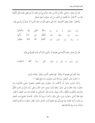 ‫ﺴ ﺮة ﻨﺒﻮﯾﺔ ﻟ ﻦ ھﺸ م‬
                                                                                                                                          ‫اﻟ ﱢﯿ َ ُ اﻟ ﱠ َ ِﱠ ُ ِﺎﺑْ ِ ِ َﺎ ٍ‬


‫ﻗﹶﺎﻝﹶ ﺍﺑ‪  ‬ﻫ‪‬ﺸ‪‬ﺎﻡﹴ: ﻭ‪‬ﺣ‪ ‬ﺛﹶﻨﹺﻲ ﺧ‪‬ﱠﺎ ‪ ‬ﺑ‪  ‬ﹸ ‪‬ﺓﹶ ﺑ‪‬ﻦﹺ ﺧ‪‬ﺎﻟ‪‬ﺪ‪ ‬ﺍﻟ ‪ ‬ﻭﺳ‪  ‬ﻋ‪‬ﻦ‪ ‬ﺟ‪‬ﺎﺩ‪ ،‬ﺃﹶﻭ‪ ‬ﻋ‪‬ﻦ‪ ‬ﺑ‪‬ﻌ‪‬ﺾﹺ ‪‬ﻠﹶﻤ‪‬ﺎﺀِ ﺃﹶﻫ‪‬ﻞﹺ ﺍﻟﹾ ﹸﻮﻓﹶﺔ‪‬‬
     ‫ﻜ‬                   ‫ﻋ‬                      ‫ﻨ‬        ‫ﺴﺪ ﻲ‬                       ‫ﻠ ﺩ ﻦ ﻗﺮ‬             ‫ﺪ‬               ‫ﻦ‬
                                                ‫ﺑﹺﺎﻟ‪‬ﺴ‪‬ﺐﹺ: ﺃﹶ‪  ‬ﻘﹶﺎ ﹸ: ﺇ ﱠ ﺍﻟ‪‬ﻌ‪‬ﻤ‪‬ﺎﻥﹶ ﺑ‪‬ﻦ‪ ‬ﺍﻟﹾ ‪‬ﻨ‪‬ﺬ‪‬ﺭﹺ ﻣ‪‬ﻦ‪ ‬ﻭ‪‬ﻟﹶﺪ‪ ‬ﺳ‪‬ﺎﻃ‪ ‬ﻭﻥﹶ ﻣ‪‬ﻠ‪‬ﻚ‪ ‬ﺍﻟﹾﺤ‪‬ﻀ‪‬ﺮﹺ‬
                                                                    ‫ﺮ‬                         ‫ﻤ‬                 ‫ﻧﻪ ﻳ ﻝ ﻥ ﻨ‬                 ‫ﻨ‬
‫ﻭ‪‬ﺍﻟﹾﺤ‪‬ﻀ‪ : ‬ﺣ‪‬ﺼ‪  ‬ﻋ‪‬ﻈ‪‬ﻴ ‪ ‬ﻛﹶﺎﻟﹾﻤ‪‬ﺪ‪‬ﻳﻨ‪‬ﺔ‪ ،‬ﻛﹶﺎﻥﹶ ﻋ‪‬ﻠﹶﻰ ﺷ‪‬ﺎﻃ‪‬ﺊ‪ ‬ﺍﻟﹾ ﹸﺮ‪‬ﺍﺕ‪ ،‬ﻭ‪ ‬ﻮ‪ ‬ﺍﱠﺬ‪‬ﻱ ﺫﹶﻛﹶﺮ‪ ‬ﻋ‪‬ﺪ‪  ‬ﺑ‪  ‬ﺯ‪‬ﻳ‪‬ﺪ‪ ‬ﻓ‪‬ﻲ ﻗﹶﻮ‪‬ﻟ‪‬ﻪ‪:‬‬
                     ‫ﻱ ﻦ‬                   ‫ﻫ ﻟ‬             ‫ﻔ‬                                         ‫ﻦ ﻢ‬             ‫ﺮ‬
                                                                                                                                                                    ‫:‬
         ‫ﺑﺭ‬
         ‫ﻭ‪‬ﺍﻟﹾﺨ‪‬ﺎ‪‬ﻮ ‪‬‬            ‫ﺇﻟﹶﻴ‪‬ﻪ‪‬‬       ‫‪‬ﺠ‪‬ﺒ‪‬ﻰ‬
                                                    ‫ﺗ‬          ‫ﺔ‬
                                                               ‫ﺩ‪‬ﺟ‪‬ﻠﹶ ﹸ‬         ‫ﻭ‪‬ﺇﹺﺫﹾ‬      ‫ﻩ‬
                                                                                            ‫ﺑ‪‬ﻨ‪‬ﺎ ‪‬‬               ‫ﺇﺫﹾ‬             ‫ﺍﻟﹾﺤ‪‬ﻀ‪‬ﺮﹺ‬              ‫ﻭ‪‬ﺃﹶ ‪‬ﻮ‬
                                                                                                                                                          ‫ﺧ‬

         ‫ﻭﻛ ﺭ‬
         ‫‪ ‬ﹸﻮ ‪‬‬               ‫ﺫ ﻩ‬
                              ‫ﹸﺭ‪‬ﺍ ‪‬‬            ‫ﻓ‪‬ﻲ‬          ‫ﻓﹶﻠ‪‬ﻠ ﱠﻴ‪‬ﺮﹺ‬
                                                                 ‫ﻄ‬              ‫ﻛ‪‬ﻠﹾﺴ‪‬ﺎ‬               ‫ﻠﻪ‬
                                                                                                      ‫ﻭ‪‬ﺟ‪‬ﱠﻠﹶ ‪‬‬                   ‫ﻣ‪‬ﺮ‪‬ﻣ‪‬ﺮ‪‬ﺍ‬              ‫ﻩ‬
                                                                                                                                                         ‫ﺷ‪‬ﺎﺩ‪ ‬‬

         ‫ﺠﺭ‬
         ‫ﻣ‪‬ﻬ‪ ‬ﻮ ‪‬‬             ‫ﺑﻪ‬
                               ‫ﻓﹶﺒ‪‬ﺎ‪ ‬‬         ‫ﻪ‬
                                                ‫ﻋ‪‬ﻨ‪ ‬‬       ‫ﻤﻚ‬
                                                             ‫‪ ‬ﺍﻟﹾ ‪‬ﻠﹾ ‪‬‬        ‫ﻓﹶﺒ‪‬ﺎﻥﹶ‬      ‫ﺍﻟﹾﻤ‪‬ﻮﻥ‪‬‬
                                                                                                ‫ﻨ‬                       ‫ﺐ‬
                                                                                                                        ‫ﺭ‪‬ﻳ‪ ‬‬                ‫ﻪ‬
                                                                                                                                              ‫ﻳ‪‬ﻬ‪‬ﺒ‪ ‬‬       ‫ﻟﹶﻢ‪‬‬

                                                                      ‫‪‬‬                                                                                       ‫‪‬‬



                        ‫ﻗﹶﺎﻝﹶ ﺍﺑ‪  ‬ﻫ‪‬ﺸ‪‬ﺎﻡﹴ: ﻭ‪‬ﻫ‪‬ﺬ‪‬ﻩ‪ ‬ﺍﻟﹾﺄﹶﺑ‪‬ﻴ‪‬ﺎ ‪ ‬ﻓ‪‬ﻲ ﻗﹶﺼ‪‬ﻴﺪ‪‬ﺓ‪ ‬ﻟﹶ ‪ .‬ﻭ‪‬ﺍﹶﱠﺬ‪‬ﻱ ﺫﹶﻛﹶﺮ‪  ‬ﺃﹶ‪‬ﻮ ‪‬ﻭ‪‬ﺍﺩ‪ ‬ﺍﻟﹾﺈﹺﻳ‪‬ﺎﺩ‪  ‬ﻓ‪‬ﻲ ﻗﹶﻮ‪‬ﻟ‪‬ﻪ‪:‬‬
                                      ‫ﻱ‬                 ‫ﻩ ﺑ ﺩ‬              ‫ﻪ ﻟ‬                       ‫ﺕ‬                              ‫ﻦ‬
                                                                                                                                                                    ‫:‬
         ‫ﺍﻟ ‪‬ﺎﻃ‪ ‬ﻭﻥﹶ‬
            ‫ﺴ ﺮ‬                    ‫ﺃﹶﻫ‪‬ﻠ‪‬ﻪ‪‬‬        ‫ﺏ‬
                                                   ‫ﺭ‪ ‬‬         ‫‪ ‬ﻋ‪‬ﻠﹶﻰ‬         ‫ﺍﻟﹾﺤ‪‬ﻀ‪‬ﺮﹺ‬   ‫ﻣ‪‬ﻦ‪‬‬           ‫ﺗ‪‬ﺪ‪‬ﱠﻰ‬
                                                                                                            ‫ﻟ‬              ‫ﻗﹶﺪ‪‬‬         ‫ﺍﻟﹾﻤ‪‬ﻮ‪‬ﺕ‪‬‬        ‫ﻭ‪‬ﺃﹶﺭ‪‬ﻯ‬

                                                                      ‫‪‬‬                                                                                       ‫‪‬‬



                                ‫ﻭ‪‬ﻫ‪‬ﺬﹶﺍ ﺍﻟﹾﺒ‪‬ﻴ‪  ‬ﻓ‪‬ﻲ ﻗﹶﺼ‪‬ﻴﺪ‪‬ﺓ‪ ‬ﻟﹶ ‪ .‬ﻭ‪‬ﻘﹶﺎ ﹸ: ﺇ‪‬ﻬ‪‬ﺎ ﻟ‪‬ﺨ‪‬ﻠﹶﻒ‪ ‬ﺍﻟﹾﺄﹶﺣ‪‬ﻤ‪‬ﺮﹺ، ﻭ‪‬ﻘﹶﺎ ﹸ: ﻟ‪‬ﺤ‪ ‬ﺎﺩ‪ ‬ﺍﻟ ‪‬ﺍﻭﹺﻳ‪‬ﺔ‪.‬‬
                                        ‫ﻳ ﻝ ﻤ ﺮ‬                                           ‫ﻪ ﻳ ﻝ ﻧ‬                          ‫ﺖ‬
                                              ‫& ‪ ‬ﻮ ﹸ ﺳ‪‬ﺎ‪‬ﻮﺭ‪ ‬ﺍﻟﹾﺤ‪‬ﻀ‪‬ﺮ‪ ،‬ﻭ‪‬ﺯ‪‬ﻭ‪‬ﺍ ‪  ‬ﺑﹺﻨ‪‬ﺖ‪ ‬ﺳ‪‬ﺎﻃ‪ ‬ﻭﻥﹶ، ﻭ‪‬ﻣ‪‬ﺎ ﻭ‪‬ﻗﹶﻊ‪ ‬ﺑ‪‬ﻴ‪‬ﻨ‪ ‬ﻤ‪‬ﺎ #‬
                                                   ‫ﻬ‬                         ‫ﺮ‬              ‫ﺟﻪ‬                        ‫ﺩﺧ ﻝ ﺑ‬
‫ﺖ‬
‫ﻭ‪‬ﻛﹶﺎﻥﹶ ﻛ‪‬ﺴ‪‬ﺮ‪‬ﻯ ﺳ‪‬ﺎ‪‬ﻮ ‪ ‬ﹸﻭ ﺍﻟﹾﺄﹶﻛﹾﺘ‪‬ﺎﻑ‪ ‬ﻏﹶﺰ‪‬ﺍ ﺳ‪‬ﺎﻃ‪ ‬ﻭﻥﹶ ﻣ‪‬ﻠ‪‬ﻚ‪ ‬ﺍﻟﹾﺤ‪‬ﻀ‪‬ﺮﹺ، ﻓﹶﺤ‪‬ﺼ‪‬ﺮ‪  ‬ﺳ‪‬ﻨ‪‬ﺘ‪‬ﻴ‪‬ﻦﹺ، ﻓﹶﺄﹶﺷ‪‬ﺮ‪‬ﻓﹶﺖ‪ ‬ﺑﹺﻨ‪ ‬‬
                                ‫ﻩ‬                               ‫ﺮ‬                           ‫ﺑﺭ ﺫ‬
‫ﻣ ﻠﻞ‬
‫ﺳ‪‬ﺎﻃ‪ ‬ﻭﻥﹶ ﻳ‪‬ﻮ‪‬ﻣ‪‬ﺎ، ﻓﹶﻨ‪‬ﻈﹶﺮ‪‬ﺕ‪ ‬ﺇﻟﹶﻰ ﺳ‪‬ﺎ‪‬ﻮﺭ‪ ‬ﻭ‪‬ﻋ‪‬ﻠﹶﻴ‪‬ﻪ‪ ‬ﺛ‪‬ﻴ‪‬ﺎ ‪ ‬ﺩ‪‬ﻳﺒ‪‬ﺎﺝﹴ، ﺍﳉﺰﺀ ﺍﻷﻭﻝ ﻭ‪‬ﻋ‪‬ﻠﹶﻰ ﺭ‪‬ﺃﹾﺳ‪‬ﻪ‪ ‬ﺗ‪‬ﺎ ‪ ‬ﻣ‪‬ﻦ‪ ‬ﺫﹶﻫ‪‬ﺐﹴ ‪‬ﻜﹶﱠ ﹲ‬
                   ‫ﺝ‬                                          ‫ﺏ‬                     ‫ﺑ‬                                ‫ﺮ‬
‫ﺑﹺﺎﻟ ‪‬ﺑ‪‬ﺮ‪‬ﺟ‪‬ﺪ‪ ‬ﻭ‪‬ﺍﻟﹾﻴ‪‬ﺎﹸﻮﺕ‪ ‬ﻭ‪‬ﺍﻟﱡﺆ‪‬ﹸﺆﹺ، ﻭ‪‬ﻛﹶﺎﻥﹶ ﺟ‪‬ﻤ‪‬ﻴﻠﹰﺎ، ﻓﹶﺪ‪ ‬ﺖ‪ ‬ﺇﻟﹶﻴ‪‬ﻪ‪ :‬ﺃﹶﺗ‪‬ﺘ‪‬ﺰ‪  ‬ﻨﹺﻲ ﺇﻥﹾ ﻓﹶﺘ‪‬ﺤ‪  ‬ﻟﹶﻚ‪ ‬ﺑ‪‬ﺎﺏ‪ ‬ﺍﻟﹾﺤ‪‬ﻀ‪‬ﺮﹺ ؟ ﻓﹶﻘﹶﺎﻝﹶ:‬
                                ‫ﺖ‬               ‫ﻭﺟ‬                      ‫ﺳ‬                           ‫ﻠﻟ‬          ‫ﻗ‬                 ‫ﺰ‬
‫ﻧ‪‬ﻌ‪‬ﻢ‪ ،‬ﻓﹶﻠﹶ ‪‬ﺎ ﺃﹶﻣ‪‬ﺴ‪‬ﻰ ﺳ‪‬ﺎﻃ‪ ‬ﻭﻥﹶ ﺷ‪‬ﺮﹺﺏ‪ ‬ﺣ‪‬ﻰ ﺳ‪‬ﻜ‪‬ﺮ‪ ،‬ﻭ‪‬ﻛﹶﺎﻥﹶ ﻟﹶﺎ ﻳ‪‬ﺒﹺﻴ ‪ ‬ﺇﱠﺎ ﺳ‪‬ﻜﹾﺮ‪‬ﺍﻥﹶ. ﻓﹶﺄﹶﺧ‪‬ﺬﹶﺕ‪ ‬ﻣ‪‬ﻔﹶﺎﺗ‪‬ﻴﺢ‪ ‬ﺑ‪‬ﺎﺏﹺ ﺍﻟﹾﺤ‪‬ﻀ‪‬ﺮﹺ‬
                                                  ‫ﺖ ﻟ‬                             ‫ﺘ‬             ‫ﺮ‬                ‫ﻤ‬
‫ﻣ‪‬ﻦ‪ ‬ﺗ‪‬ﺤ‪‬ﺖ‪ ‬ﺭ‪‬ﺃﹾﺳ‪‬ﻪ‪ ،‬ﻓﹶﺒ‪‬ﻌ‪‬ﺜﹶﺖ‪ ‬ﺑﹺﻬ‪‬ﺎ ﻣ‪‬ﻊ‪ ‬ﻣ‪‬ﻮ‪‬ﻟﹰﻰ ﻟﹶﻬ‪‬ﺎ، ﻓﹶﻔﹶﺘ‪‬ﺢ‪ ‬ﺍﻟﹾﺒ‪‬ﺎﺏ‪ ،‬ﻓﹶﺪ‪‬ﺧ‪‬ﻞﹶ ﺳ‪‬ﺎ‪‬ﻮ ‪ ،‬ﻓﹶﻘﹶﺘ‪‬ﻞﹶ ﺳ‪‬ﺎﻃ‪ ‬ﻭﻥﹶ، ﻭ‪‬ﺍﺳ‪‬ﺘ‪‬ﺒ‪‬ﺎﺡ‪ ‬ﺍﻟﹾﺤ‪‬ﻀ‪‬ﺮ‪‬‬
                           ‫ﺮ‬                 ‫ﺑﺭ‬
                                                                                                             ‫ﻭ‪‬ﺧ‪ ‬ﺑ‪ ، ‬ﻭ‪‬ﺳ‪‬ﺎﺭ‪ ‬ﺑﹺﻬ‪‬ﺎ ﻣ‪‬ﻌ‪  ‬ﻓﹶﺘ‪‬ﺰ‪ ‬ﺟ‪‬ﻬ‪‬ﺎ.‬
                                                                                                                   ‫ﻪ ﻭ‬                            ‫ﺮﻪ‬



                                                                           ‫06‬
 