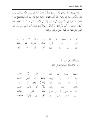 ‫ﺴ ﺮة ﻨﺒﻮﯾﺔ ﻟ ﻦ ھﺸ م‬
                                                                                                                                                                 ‫اﻟ ﱢﯿ َ ُ اﻟ ﱠ َ ِﱠ ُ ِﺎﺑْ ِ ِ َﺎ ٍ‬


‫ﻓﹶﺒ‪‬ﻴ‪‬ﻨ‪‬ﺎ ﻫ‪‬ﻲ‪ ‬ﻧ‪‬ﺎ‪‬ﺋﻤ‪ ‬ﹲ ﻋ‪‬ﻠﹶﻰ ﻓ‪‬ﺮ‪‬ﺍﺷ‪‬ﻬ‪‬ﺎ ﻟﹶﻴ‪‬ﻠﹰﺎ ﺇﺫﹾ ﺟ‪‬ﻌ‪‬ﻠﹶﺖ‪ ‬ﺗ‪‬ﺘ‪‬ﻤ‪‬ﻠﹾﻤ‪ ‬ﹸ ﻟﹶﺎ ﺗ‪‬ﻨ‪‬ﺎ ‪ ،‬ﻓﹶﺪ‪‬ﻋ‪‬ﺎ ﻟﹶﻬ‪‬ﺎ ﺑﹺﺸ‪‬ﻤ‪‬ﻊﹺ، ﻓﹶ ﹸ‪‬ﺶ‪ ‬ﻓ‪‬ﺮ‪‬ﺍ ‪‬ﻬ‪‬ﺎ، ﻓﹶ ‪‬ﺟﹺﺪ‪‬‬
    ‫ﺷ ﻮ‬                ‫ﻔﺘ‬                             ‫ﻡ‬           ‫ﻞ‬                                                  ‫ﺔ‬
‫ﻋ‪‬ﻠﹶﻴ‪‬ﻪ‪ ‬ﻭ‪‬ﺭ‪‬ﻗﹶ ﹸ ﺁﺱﹴ، ﻓﹶﻘﹶﺎﻝﹶ ﻟﹶﻬ‪‬ﺎ ﺳ‪‬ﺎ‪‬ﻮ ‪ :‬ﺃﹶﻫ‪‬ﺬﹶﺍ ﺍﱠﺬ‪‬ﻱ ﺃﹶﺳ‪‬ﻬ‪‬ﺮ‪‬ﻙ‪ ‬؟ ﻗﹶﺎﻟﹶﺖ‪ :‬ﻧ‪‬ﻌ‪‬ﻢ‪ ،‬ﻗﹶﺎﻝﹶ: ﻓﹶﻤ‪‬ﺎ ﻛﹶﺎﻥﹶ ﺃﹶ‪‬ﻮﻙ‪ ‬ﻳ‪‬ﺼ‪‬ﻨ‪  ‬ﺑﹺﻚ‪ ‬؟‬
       ‫ﻊ‬           ‫ﺑ‬                                                       ‫ﻟ‬           ‫ﺑﺭ‬                         ‫ﺔ‬
‫ﺀ‬
‫ﻗﹶﺎﻟﹶﺖ‪ :‬ﻛﹶﺎﻥﹶ ﻳ‪‬ﻔﹾﺮﹺ ‪ ‬ﻟ‪‬ﻲ ﺍﻟ ‪‬ﻳﺒ‪‬ﺎﺝ‪ ،‬ﻭ‪‬ﻠﹾﺒﹺ ‪‬ﻨﹺﻲ ﺍﻟﹾﺤ‪‬ﺮﹺﻳﺮ‪ ،‬ﻭ‪‬ﻄﹾﻌ‪ ‬ﻨﹺﻲ ﺍﻟﹾ ‪ ، ‬ﻭ‪‬ﻳ‪‬ﺴ‪‬ﻘ‪‬ﻴﻨﹺﻲ ﺍﻟﹾﺨ‪‬ﻤ‪‬ﺮ‪ ،‬ﻗﹶﺎﻝﹶ: ﺃﹶﻓﹶﻜﹶﺎﻥﹶ ﺟ‪‬ﺰ‪‬ﺍ ُ‬
                                                  ‫ﻳ ﻤ ﻤﺦ‬                              ‫ﻳﺴ‬               ‫ﺪ‬        ‫ﺵ‬
‫ﺃﹶﺑﹺﻴﻚ‪ ‬ﻣ‪‬ﺎ ﺻ‪‬ﻨ‪‬ﻌ‪‬ﺖ‪ ‬ﺑﹺﻪ‪ ‬؟ ﺃﹶﻧ‪‬ﺖ‪ ‬ﺇﻟﹶ ‪ ‬ﺑﹺﺬﹶﻟ‪‬ﻚ‪ ‬ﺃﹶﺳ‪‬ﺮ‪ ، ‬ﹸ ‪ ‬ﺃﹶﻣ‪‬ﺮ‪ ‬ﺑﹺﻬ‪‬ﺎ ﻓﹶ ‪‬ﺑﹺﻄﹶﺖ‪ ‬ﹸ ‪‬ﻭ ﹸ ﺭ‪‬ﺃﹾﺳ‪‬ﻬ‪‬ﺎ ﺑﹺﺬﹶﻧ‪‬ﺐﹺ ﻓﹶﺮ‪‬ﺱﹴ، ﹸ ‪ ‬ﺭ‪‬ﻛﹶﺾ‪‬‬
       ‫ﺛﻢ‬                             ‫ﻗﺮ ﻥ‬         ‫ﺮ‬                 ‫ﻉ ﺛﻢ‬                   ‫ﻲ‬
                                                                                    ‫ﺍﻟﹾﻔﹶﺮ‪  ‬ﺣ‪‬ﻰ ﻗﹶﺘ‪‬ﻠﹶﻬ‪‬ﺎ. ﻓﹶﻔ‪‬ﻴﻪ‪ ‬ﻳ‪ ‬ﹸﻮ ﹸ ﺃﹶﻋ‪‬ﺸ‪‬ﻰ ﺑ‪‬ﻨﹺﻲ ﻗﹶﻴ‪‬ﺲﹺ ﺑ‪‬ﻦﹺ ﹶﺛﻌ‪‬ﻠﹶﺒ‪‬ﺔﹶ:‬
                                                                                                                          ‫ﻘﻝ‬                          ‫ﺱ ﺘ‬
                                                                                                                                                                                            ‫:‬
         ‫ﻧﹺﻌ‪‬ﻢ‪‬‬        ‫ﻣ‪‬ﻦ‪‬‬            ‫ﺪ‬
                                       ‫ﺧ‪‬ﺎﻟ‪ ‬‬          ‫ﻭ‪‬ﻫ‪‬ﻞﹾ‬         ‫ﺑﹺ‪‬ﻌ‪‬ﻤ‪‬ﻰ‬
                                                                            ‫ﻨ‬                ‫ﻠﻪ‬
                                                                                             ‫ﺃﹶﻫ‪‬ﹸ ‪‬‬           ‫ﺇﺫﹾ‬                     ‫ﻟ‪‬ﻠﹾﺤ‪‬ﻀ‪‬ﺮﹺ‬                   ‫ﺗ‪‬ﺮ‪‬‬           ‫ﺃﹶﻟﹶﻢ‪‬‬

         ‫ﺍﻟﹾ ﹸ ‪‬ﻡ‪‬‬
           ‫ﻘﺪ‬                 ‫ﻓ‪‬ﻴﻪ‪‬‬              ‫ﺏ‬
                                                 ‫ﺗ‪‬ﻀ‪‬ﺮﹺ ‪‬‬             ‫ﺣ‪‬ﻮ‪‬ﻟﹶﻴ‪‬ﻦﹺ‬             ‫ﺍﻟﹾ ‪‬ﻮﺩ‪‬‬
                                                                                                ‫ﺠﻨ‬                         ‫ﺒﺭ‬
                                                                                                                           ‫ﺷﺎﻫ‪‬ﻮ ‪‬‬                          ‫ﺑﹺﻪ‪‬‬                 ‫ﺃﹶﻗﹶﺎﻡ‪‬‬

         ‫ﻳ‪‬ﻨ‪‬ﺘ‪‬ﻘ‪‬ﻢ‪‬‬             ‫ﻓﹶﻠﹶﻢ‪‬‬               ‫ﺇﻟﹶﻴ‪‬ﻪ‪‬‬            ‫‪ ‬ﺃﹶﻧ‪‬ﺎﺏ‪‬‬            ‫ﺩ‪‬ﻋ‪‬ﻮ‪‬ﺓﹰ‬                     ‫ﺑﻪ‬
                                                                                                                          ‫ﺭ‪ ‬‬                        ‫ﺩ‪‬ﻋ‪‬ﺎ‬                     ‫ﻓﹶﻠﹶ ‪‬ﺎ‬
                                                                                                                                                                                  ‫ﻤ‬

                                                                              ‫‪‬‬                                                                                                        ‫‪‬‬



                                                                                                                                  ‫ﻭ‪‬ﻫ‪‬ﺬ‪‬ﻩ‪ ‬ﺍﻟﹾﺄﹶﺑ‪‬ﻴ‪‬ﺎ ‪ ‬ﻓ‪‬ﻲ ﻗﹶﺼ‪‬ﻴﺪ‪‬ﺓ‪ ‬ﻟﹶ ‪.‬‬
                                                                                                                                   ‫ﻪ‬                  ‫ﺕ‬
                                                                                                       ‫ﺍﳉﺰﺀ ﺍﻷﻭﻝ ﻭ‪‬ﻗﹶﺎﻝﹶ ﻋ‪‬ﺪ‪  ‬ﺑ‪  ‬ﺯ‪‬ﻳ‪‬ﺪ‪ ‬ﻓ‪‬ﻲ ﺫﹶﻟ‪‬ﻚ‪:‬‬
                                                                                                                          ‫ﻱ ﻦ‬
                                                                                                                                                                                            ‫:‬
         ‫ﻣ‪‬ﻨ‪‬ﺎﻛ‪‬ﻬ‪‬ﺎ‬
            ‫ﺒ‬                         ‫ﻳﺪ‬
                                      ‫ﺃﹶ‪ ‬‬             ‫ﻓﹶﻮ‪‬ﻗ‪‬ﻪ‪‬‬           ‫ﻣ‪‬ﻦ‪‬‬              ‫ﺔ‬
                                                                                             ‫ﺩ‪‬ﺍﻫ‪‬ﻴ‪ ‬ﹲ‬               ‫ﻋ‪‬ﻠﹶﻴ‪‬ﻪ‪‬‬                     ‫ﺻ‪‬ﺎﺑ‪‬ﺖ‪‬‬                  ‫ﺮ‬
                                                                                                                                                                           ‫ﻭ‪‬ﺍﻟﹾﺤ‪‬ﻀ‪ ‬‬

         ‫ﺭ‪‬ﺍﻗ‪‬ﻬ‪‬ﺎ‬
            ‫ﺒ‬                  ‫ﺃﹶﺿ‪‬ﺎﻉ‪‬‬                  ‫ﺇﺫﹾ‬           ‫ﻟ‪‬ﺤ‪‬ﻴ‪‬ﻨﹺﻬ‪‬ﺎ‬            ‫ﻭ‪‬ﺍﻟ‪‬ﺪ‪‬ﻫ‪‬ﺎ‬                     ‫ﺗﻕ‬
                                                                                                                            ‫‪‬ﻮ‪ ‬‬                         ‫ﻟﹶﻢ‪‬‬                    ‫ﺭ‪‬ﺑﹺ‪‬ﺔﹶ‬
                                                                                                                                                                                    ‫ﻴ‬

         ‫ﺷ‪‬ﺎﺭﹺ‪‬ﻬ‪‬ﺎ‬
            ‫ﺑ‬                  ‫ﻢ‬
                               ‫ﻳ‪‬ﻬﹺﻴ ‪‬‬             ‫ﻭ‪‬ﻫ‪‬ﻞﹾ‬            ‫ﺮ‬
                                                                     ‫ﻭ‪‬ﺍﻟﹾﺨ‪‬ﻤ‪ ‬‬             ‫ﺻ‪‬ﺎﻓ‪‬ﻴ‪‬ﺔﹰ‬                   ‫ﺻ‪‬ﻬ‪‬ﺒ‪‬ﺎﺀَ‬                        ‫ﻪ‬
                                                                                                                                                          ‫ﻏﹶﺒ‪‬ﻘﹶﺘ‪ ‬‬                 ‫ﺇﺫﹾ‬

         ‫ﺧ‪‬ﺎﻃ‪‬ﻬ‪‬ﺎ‬
            ‫ﺒ‬                     ‫ﺍﻟ ‪‬ﺋ‪‬ﻴﺲ‪‬‬
                                       ‫ﺮ‬                      ‫ﻥ‬
                                                              ‫ﺃﹶ ﱠ‬       ‫ﹸﻦ‬
                                                                         ‫ﺗ‪‬ﻈ ‪‬‬               ‫ﺑﹺﻠﹶﻴ‪‬ﻠﹶﺘ‪‬ﻬ‪‬ﺎ‬                            ‫ﺃﹶﻫ‪‬ﻠﹶﻬ‪‬ﺎ‬                            ‫ﻓﹶﺄﹶﺳ‪‬ﻠﹶﻤ‪‬ﺖ‪‬‬

         ‫ﺳ‪‬ﺒ‪‬ﺎﺋ‪‬ﻬ‪‬ﺎ‬
            ‫ﺒ‬                                 ‫ﺗ‪‬ﺠ‪‬ﺮﹺﻱ‬                    ‫ﺩ‪‬ﻣ‪‬ﺎﺀً‬             ‫ﺼﺢ‬
                                                                                             ‫ﺍﻟ ‪‬ﺒ‪ ‬‬        ‫ﺟ‪‬ﺸ‪‬ﺮ‪‬‬             ‫ﺇﺫﹾ‬          ‫ﺍﻟﹾﻌ‪ ‬ﻭﺱﹺ‬
                                                                                                                                                ‫ﺮ‬                   ‫ﻆ‬
                                                                                                                                                                    ‫ﺣ‪ ‬ﱡ‬        ‫ﻓﹶ ﹶﺎﻥﹶ‬
                                                                                                                                                                                   ‫ﻜ‬

         ‫ﻣ‪‬ﺸ‪‬ﺎﺟﹺ‪‬ﻬ‪‬ﺎ‬
            ‫ﺒ‬                     ‫ﺧ‪‬ﺪ‪‬ﺭﹺﻫ‪‬ﺎ‬               ‫ﻓ‪‬ﻲ‬          ‫‪ ‬ﹸﺣ‪‬ﺮﹺﻕ‪‬‬
                                                                             ‫ﺃ‬               ‫ﻭ‪‬ﻗﹶﺪ‪‬‬            ‫ﻭ‪‬ﺍﺳ‪‬ﺒﹺﻴﺢ‪‬‬
                                                                                                                    ‫ﺘ‬                              ‫ﺮ‬
                                                                                                                                                   ‫ﺍﻟﹾﺤ‪‬ﻀ‪ ‬‬                 ‫ﻭ‪  ‬ﺏ‪‬‬
                                                                                                                                                                               ‫ﺧﺮ‬

                                                                              ‫‪‬‬                                                                                                        ‫‪‬‬




                                                                                      ‫16‬
 