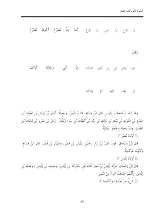 ‫ﺴ ﺮة ﻨﺒﻮﯾﺔ ﻟ ﻦ ھﺸ م‬
                                                                                                                                             ‫اﻟ ﱢﯿ َ ُ اﻟ ﱠ َ ِﱠ ُ ِﺎﺑْ ِ ِ َﺎ ٍ‬


                                                                                                                                                                       ‫:‬
         ‫ﺗ ﻉ‬
         ‫‪‬ﺼ‪‬ﺮ‪ ‬‬        ‫ﺃﹶ ‪‬ﻮﻙ‪‬‬
                           ‫ﺧ‬             ‫‪‬ﺼ‪‬ﺮ‪‬ﻉ‪‬‬
                                               ‫ﻳ‬       ‫ﺇﻥﹾ‬   ‫‪ ‬ﺇ‪‬ﻚ‪‬‬
                                                               ‫ﻧ‬            ‫ﻉ‬
                                                                            ‫ﺃﹶﻗﹾﺮ‪ ‬‬      ‫ﻳ‪‬ﺎ‬           ‫ﺣ‪‬ﺎﺑﹺﺲﹴ‬                    ‫ﺑ‪‬ﻦ‪‬‬          ‫ﺃﹶﻗﹾﺮ‪‬ﻉ‪‬‬        ‫ﻳ‪‬ﺎ‬

                                                                 ‫‪‬‬                                                                                                ‫‪‬‬



                                                                                                                                                             ‫ﻭ‪‬ﻗﹶﺎﻝﹶ:‬
                                                                                                                                                                       ‫:‬
         ‫ﺃﹶﺑ‪‬ﺎ ﹸﻤ‪‬ﺎ‬
            ‫ﻛ‬               ‫ﻪ‬
                            ‫ﻭ‪‬ﺟ‪‬ﺪ‪‬ﺗ‪ ‬‬             ‫ﺃﹶﺑﹺﻲ‬       ‫ﻥ‬
                                                               ‫‪ ‬ﺇﱠ‬         ‫ﺃﹶﺧ‪‬ﺎ ﹸﻤ‪‬ﺎ‬
                                                                               ‫ﻛ‬           ‫ﹸﻧ‪ ‬ﺮ‪‬ﺍ‬
                                                                                              ‫ﺍﺼ‬           ‫ﻧﹺﺰ‪‬ﺍﺭﹴ‬               ‫ﺍﺑ‪‬ﻨ‪‬ﻲ‪‬‬      ‫ﺍﻷﻭﻝ‬          ‫ﺍﳉﺰﺀ‬

                                                                 ‫‪‬‬                                                                                                ‫‪‬‬



                                                                       ‫‪‬‬    ‫ﻭ‪‬ﺍﻟﹶﺎ ﹸﻤ‪‬ﺎ‬
                                                                               ‫ﻛ‬                 ‫ﺥ‬
                                                                                                 ‫ﺃﹶ ‪‬‬                ‫ﺍﻟﹾﻴ‪‬ﻮ‪‬ﻡ‪‬‬                ‫‪‬ﻐ‪‬ﻠﹶﺐ‪‬‬
                                                                                                                                                    ‫ﻳ‬           ‫ﻟﹶﻦ‪‬‬

                                                                 ‫‪‬‬                                                                                                ‫‪‬‬



‫ﻭ‪‬ﻗﹶﺪ‪ ‬ﺗ‪‬ﻴ‪‬ﺎﻣ‪‬ﻨ‪‬ﺖ‪ ‬ﻓﹶﻠﹶﺤ‪‬ﻘﹶﺖ‪ ‬ﺑﹺﺎﻟﹾﻴ‪‬ﻤ‪‬ﻦﹺ. ﻗﹶﺎﻝﹶ ﺍﺑ‪  ‬ﻫ‪‬ﺸ‪‬ﺎﻡﹴ: ﻗﹶﺎﻟﹶﺖ‪ ‬ﺍﻟﹾﻴ‪‬ﻤ‪ : ‬ﻭ‪‬ﺑ‪‬ﺠﹺﻴﻠﹶ ﹸ: ﺃﹶﻧ‪‬ﻤ‪‬ﺎ ‪ ‬ﺑ‪  ‬ﺇﺭ‪‬ﺍﺵﹺ ﺑ‪‬ﻦﹺ ﻟ‪‬ﺤ‪‬ﻴ‪‬ﺎﻥﹶ ﺑ‪‬ﻦﹺ‬
                           ‫ﺭ ﻦ‬             ‫ﺔ‬            ‫ﻦ‬                          ‫ﻦ‬
‫ﻋ‪‬ﻤ‪‬ﺮﹺﻭ ﺑ‪‬ﻦﹺ ﺍﻟﹾﻐ‪‬ﻮ‪‬ﺙ‪ ‬ﺑ‪‬ﻦﹺ ﻧ‪‬ﺒ‪‬ﺖ‪ ‬ﺑ‪‬ﻦﹺ ﻣ‪‬ﺎﻟ‪‬ﻚ‪ ‬ﺑ‪‬ﻦﹺ ﺯ‪‬ﻳ‪‬ﺪ‪ ‬ﺑ‪‬ﻦﹺ ﻛﹶﻬ‪‬ﻠﹶﺎﻥﹶ ﺑ‪‬ﻦﹺ ﺳ‪‬ﺒ‪‬ﺄ‪‬؛ ﻭ‪‬ﻘﹶﺎ ﹸ: ﺇﺭ‪‬ﺍ ‪ ‬ﺑ‪  ‬ﻋ‪‬ﻤ‪‬ﺮﹺﻭ ﺑ‪‬ﻦﹺ ﻟ‪‬ﺤ‪‬ﻴ‪‬ﺎﻥﹶ ﺑ‪‬ﻦﹺ‬
                            ‫ﻳ ﻝ ﺵ ﻦ‬
                                                                                                   ‫ﺍﻟﹾﻐ‪‬ﻮ‪‬ﺙ‪ .‬ﻭ‪‬ﺩ‪‬ﺍ ‪ ‬ﺑ‪‬ﺠﹺﻴﻠﹶﺔﹶ ﻭ‪‬ﺧ‪‬ﹾﺜﻌ‪‬ﻢ‪ :‬ﻳ‪‬ﻤ‪‬ﺎﻧﹺ‪ ‬ﹲ.‬
                                                                                                    ‫ﻴﺔ‬                               ‫ﺭ‬
                                                                                                                                           ‫& ﺃﹶﻭ‪‬ﻟﹶﺎ ‪ ‬ﻀ‪‬ﺮ‪# ‬‬
                                                                                                                                                 ‫ﺩﻣ‬
‫ﻗﹶﺎﻝﹶ ﺍﺑ‪  ‬ﺇﺳ‪‬ﺤ‪‬ﺎﻕ‪ :‬ﻓﹶﻮ‪‬ﻟﹶﺪ‪ ‬ﻀ‪  ‬ﺑ‪  ‬ﻧﹺﺰ‪‬ﺍﺭﹴ ﺭ‪ ‬ﻠﹶﻴ‪‬ﻦﹺ: ﺇﻟﹾﻴ‪‬ﺎﺱ‪ ‬ﺑ‪‬ﻦ‪ ‬ﻀ‪‬ﺮ‪ ،‬ﻭ‪‬ﻋ‪‬ﻴ‪‬ﻠﹶﺎﻥﹶ ﺑ‪‬ﻦ‪ ‬ﻀ‪‬ﺮ‪ .‬ﻗﹶﺎﻝﹶ ﺍﺑ‪  ‬ﻫ‪‬ﺸ‪‬ﺎﻡﹴ:‬
         ‫ﻦ‬                ‫ﻣ‬                       ‫ﻣ‬                      ‫ﺟ‬            ‫ﻣ ﺮ ﻦ‬                         ‫ﻦ‬
                                                                                                                                                 ‫ﻭ‪‬ﹸ ‪ ‬ﻤ‪‬ﺎ ‪‬ﺮ‪ ‬ﻤ‪ ‬ﹲ.‬
                                                                                                                                                  ‫ﺃﻣﻬ ﺟ ﻫ ﻴﺔ‬
                                                                                                                                      ‫& ﺃﹶﻭ‪‬ﻟﹶﺎ ‪ ‬ﺇﻟﹾﻴ‪‬ﺎﺱ‪# ‬‬
                                                                                                                                                 ‫ﺩ‬
‫ﻗﹶﺎﻝﹶ ﺍﺑ‪  ‬ﺇﺳ‪‬ﺤ‪‬ﺎﻕ‪ :‬ﻓﹶﻮ‪‬ﻟﹶﺪ‪ ‬ﺇﻟﹾﻴ‪‬ﺎ ‪ ‬ﺑ‪  ‬ﻀ‪‬ﺮ‪ ‬ﺛﹶﻠﹶﺎﺛﹶﺔﹶ ﻧ‪‬ﻔﹶﺮﹴ: ‪‬ﺪ‪‬ﺭﹺﻛﹶﺔﹶ ﺑ‪‬ﻦ‪ ‬ﺇﻟﹾﻴ‪‬ﺎﺱ‪ ،‬ﻭ‪‬ﻃﹶﺎﺑﹺﺨ‪‬ﺔﹶ ﺑ‪‬ﻦ‪ ‬ﺇﻟﹾﻴ‪‬ﺎﺱ‪ ، ‬ﻭ‪‬ﻗﹶﻤ‪‬ﻌ‪‬ﺔﹶ ﺑ‪‬ﻦ‪‬‬
                                                                   ‫ﻣ‬                       ‫ﺱ ﻦﻣ‬                               ‫ﻦ‬
                                                                                            ‫ﺇﻟﹾﻴ‪‬ﺎﺱ‪ ،‬ﻭ‪‬ﹸ ‪ ‬ﻢ‪ ‬ﺧ‪‬ﻨ‪‬ﺪ‪ ، ‬ﺍﻣ‪‬ﺮ‪‬ﺃﹶ ﹲ ﻣ‪‬ﻦ‪ ‬ﺍﻟﹾﻴ‪‬ﻤ‪‬ﻦﹺ.‬
                                                                                                            ‫ﻑ ﺓ‬                   ‫ﺃﻣ ﻬ‬
                                                                                                ‫& ﺷ‪‬ﻲ‪ ٌ ‬ﻋ‪‬ﻦ‪ ‬ﺧ‪‬ﻨ‪‬ﺪ‪‬ﻑ‪ ‬ﻭ‪‬ﺃﹶﻭ‪‬ﻟﹶﺎﺩ‪‬ﻫ‪‬ﺎ #‬
                                                                                                                               ‫ﺀ‬



                                                                     ‫36‬
 