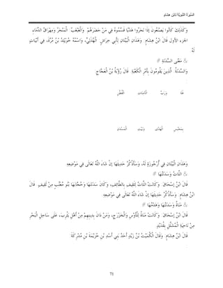 ‫ﺴ ﺮة ﻨﺒﻮﯾﺔ ﻟ ﻦ ھﺸ م‬
                                                                                                                        ‫اﻟ ﱢﯿ َ ُ اﻟ ﱠ َ ِﱠ ُ ِﺎﺑْ ِ ِ َﺎ ٍ‬


 ‫ﻭ‪‬ﻛﹶﺬﹶﻟ‪‬ﻚ‪ ‬ﻛﹶﺎ‪‬ﻮﺍ ﻳ‪‬ﺼ‪‬ﻨ‪ ‬ﻮﻥﹶ ﺇﺫﹶﺍ ﻧ‪‬ﺤ‪ ‬ﻭﺍ ﻫ‪‬ﺪ‪‬ﻳ‪‬ﺎ ﻗﹶ ‪ ‬ﻮ ‪ ‬ﻓ‪‬ﻲ ﻣ‪‬ﻦ‪ ‬ﺣ‪‬ﻀ‪‬ﺮ‪ ‬ﻢ‪ .‬ﻭ‪‬ﺍﻟﹾﻐ‪‬ﺒ‪‬ﻐ‪ : ‬ﺍﻟﹾﻤ‪‬ﻨ‪‬ﺤ‪  ‬ﻭ‪‬ﻣ‪‬ﻬ‪‬ﺮ‪‬ﺍ ‪ ‬ﺍﻟ ‪‬ﻣ‪‬ﺎﺀِ.‬
       ‫ﻕ ﺪ‬              ‫ﺮ‬            ‫ﺐ‬                ‫ﻫ‬                 ‫ﺴﻤ ﻩ‬                ‫ﺮ‬              ‫ﻌ‬          ‫ﻧ‬
‫ﺍﳉﺰﺀ ﺍﻷﻭﻝ ﻗﹶﺎﻝﹶ ﺍﺑ‪  ‬ﻫ‪‬ﺸ‪‬ﺎﻡﹴ: ﻭ‪‬ﻫ‪‬ﺬﹶﺍﻥ‪ ‬ﺍﻟﹾﺒ‪‬ﻴ‪‬ﺘ‪‬ﺎﻥ‪ ‬ﻟ‪‬ﺄﹶﺑﹺﻲ ﺧ‪‬ﺮ‪‬ﺍﺵﹴ: ﺍﻟﹾ ‪‬ﺬﹶﻟ‪ ، ‬ﻭ‪‬ﺍﺳ‪   ‬ﻮ‪‬ﻳ‪‬ﻠ‪  ‬ﺑ‪   ‬ﺓﹶ، ﻓ‪‬ﻲ ﺃﹶﺑ‪‬ﻴ‪‬ﺎﺕ‪‬‬
                 ‫ﻤﻪ ﺧ ﺪ ﻦ ﻣﺮ‬                   ‫ﻬ ﻲ‬                                                          ‫ﻦ‬
                                                                                                                                                      ‫ﻟﹶ ‪.‬‬
                                                                                                                                                       ‫ﻪ‬
                                                                                                               ‫& ﻣ‪‬ﻌ‪‬ﻨ‪‬ﻰ ﺍﻟ ‪‬ﺪ‪‬ﻧ‪‬ﺔ‪# ‬‬
                                                                                                                       ‫ﺴ‬
                                                       ‫ﻭ‪‬ﺍﻟ ‪‬ﺪ‪‬ﻧ‪ ‬ﹸ: ﺍﱠﺬ‪‬ﻳﻦ‪ ‬ﻳ‪ ‬ﹸﻮ ‪‬ﻮﻥﹶ ﺑﹺﺄﻣ‪‬ﺮﹺ ﺍﻟﹾﻜﹶﻌ‪‬ﺒ‪‬ﺔ‪ .‬ﻗﹶﺎﻝﹶ ‪‬ﺅ‪‬ﺑ‪ ‬ﹸ ﺑ‪  ‬ﺍﻟﹾﻌ‪ ‬ﺎﺝﹺ:‬
                                                           ‫ﺭ ﺔ ﻦ ﺠ‬                                     ‫ﺴ ﺔ ﻟ ﻘﻣ ﹶ‬
                                                                                                                                                  ‫:‬
                                                                           ‫ﺍﻟﹾ ﹸ ﱠﻦﹺ‬
                                                                             ‫ﻘﻄ‬               ‫ﺍﻟﹾﺂﻣ‪‬ﻨ‪‬ﺎﺕ‪‬‬         ‫ﺏ‬
                                                                                                                  ‫ﻭ‪‬ﺭ‪ ‬‬                  ‫ﻓﹶﻠﹶﺎ‬




                                                                           ‫ﺍﻟﹾﻤ‪ ‬ﺴ‪‬ﺪ‪‬ﻥ‪‬‬       ‫ﻭ‪‬ﺑ‪‬ﻴ‪‬ﺖ‪‬‬       ‫ﺍﻟﹾﻬ‪‬ﺪ‪‬ﻯ‬              ‫ﺑﹺﻤ‪‬ﺤ‪‬ﺒ‪‬ﺲﹺ‬




                              ‫ﻭ‪‬ﻫ‪‬ﺬﹶﺍﻥ‪ ‬ﺍﻟﹾﺒ‪‬ﻴ‪‬ﺘ‪‬ﺎﻥ‪ ‬ﻓ‪‬ﻲ ﹸﺭ‪ ‬ﻮﺯ‪‬ﺓ‪ ‬ﻟﹶ ‪ ،‬ﻭ‪‬ﺳ‪‬ﺄﹶﺫﹾ ﹸ ‪ ‬ﺣ‪‬ﺪ‪‬ﻳﺜﹶﻬ‪‬ﺎ ﺇﻥﹾ ﺷ‪‬ﺎﺀَ ﺍﻟﱠ ‪ ‬ﺗ‪‬ﻌ‪‬ﺎﻟﹶﻰ ﻓ‪‬ﻲ ﻣ‪‬ﻮ‪‬ﺿ‪‬ﻌ‪‬ﻪ‪.‬‬
                                                       ‫ﻠﻪ‬                         ‫ﻛﺮ‬            ‫ﺃﺟ ﻪ‬
                                                                                                            ‫& ﺍﻟﱠﺎ ‪ ‬ﻭ‪‬ﺳ‪‬ﺪ‪‬ﻧ‪‬ﻬ‪‬ﺎ #‬
                                                                                                                 ‫ﺘ‬         ‫ﻠﺕ‬
‫ﻗﹶﺎﻝﹶ ﺍﺑ‪  ‬ﺇﺳ‪‬ﺤ‪‬ﺎﻕ‪ :‬ﻭ‪‬ﻛﹶﺎﻧ‪‬ﺖ‪ ‬ﺍﻟﱠﺎ ‪ ‬ﻟ‪‬ﺜﹶﻘ‪‬ﻴﻒ‪ ‬ﺑﹺﺎﻟ ﱠﺎﺋ‪‬ﻒ‪ ،‬ﻭ‪‬ﻛﹶﺎﻥﹶ ﺳ‪‬ﺪ‪‬ﻧ‪‬ﺘ‪‬ﻬ‪‬ﺎ ﻭ‪  ‬ﺎﺑ‪‬ﻬ‪‬ﺎ ﺑ‪‬ﻮ ‪‬ﻌ‪‬ﺐﹴ ﻣ‪‬ﻦ‪ ‬ﺛﹶﻘ‪‬ﻴﻒ‪ .‬ﻗﹶﺎﻝﹶ‬
                      ‫ﺣﺠ ﻨ ﻣ ﺘ‬                                         ‫ﻄ‬                ‫ﻠﺕ‬                         ‫ﻦ‬
                                                              ‫ﺍﺑ‪  ‬ﻫ‪‬ﺸ‪‬ﺎﻡﹴ: ﻭ‪‬ﺳ‪‬ﺄﹶﺫﹾ ﹸ ‪ ‬ﺣ‪‬ﺪ‪‬ﻳﺜﹶﻬ‪‬ﺎ ﺇﻥﹾ ﺷ‪‬ﺎﺀَ ﺍﻟﱠ ‪ ‬ﺗ‪‬ﻌ‪‬ﺎﻟﹶﻰ ﻓ‪‬ﻲ ﻣ‪‬ﻮ‪‬ﺿﻌ‪‬ﻪ‪.‬‬
                                                                   ‫‪‬‬                  ‫ﻠﻪ‬                         ‫ﻛﺮ‬                    ‫ﻦ‬
                                                                                                  ‫& ﻣ‪‬ﻨ‪‬ﺎ ﹸ ﻭ‪‬ﺳ‪‬ﺪ‪‬ﻧ‪‬ﻬ‪‬ﺎ ﻭ‪‬ﻫ‪‬ﺪ‪ ‬ﻬ‪‬ﺎ #‬
                                                                                                       ‫ﻣ‬           ‫ﺘ‬         ‫ﺓ‬
‫ﻗﹶﺎﻝﹶ ﺍﺑ‪  ‬ﺇﺳ‪‬ﺤ‪‬ﺎﻕ‪ :‬ﻭ‪‬ﻛﹶﺎﻧ‪‬ﺖ‪ ‬ﻣ‪‬ﻨ‪‬ﺎ ﹸ ﻟ‪‬ﻠﹾﺄﹶﻭ‪‬ﺱﹺ ﻭ‪‬ﺍﻟﹾﺨ‪‬ﺰ‪‬ﺭ‪‬ﺝﹺ، ﻭ‪‬ﻣ‪‬ﻦ‪ ‬ﺩ‪‬ﺍﻥﹶ ﺑﹺﺪ‪‬ﻳﻨﹺﻬﹺﻢ‪ ‬ﻣ‪‬ﻦ‪ ‬ﺃﹶﻫ‪‬ﻞﹺ ﻳ‪‬ﺜﹾﺮﹺﺏ‪ ،‬ﻋ‪‬ﻠﹶﻰ ﺳ‪‬ﺎﺣ‪‬ﻞﹺ ﺍﻟﹾﺒ‪‬ﺤ‪‬ﺮﹺ‬
                                                                                                 ‫ﺓ‬                           ‫ﻦ‬
                                                                                                             ‫ﻣ‪‬ﻦ‪ ‬ﻧ‪‬ﺎﺣ‪‬ﻴ‪‬ﺔ‪ ‬ﺍﻟﹾ ‪‬ﺸ‪‬ﱠﻞﹺ ﺑﹺ ﹸﺪ‪‬ﻳ‪‬ﺪ‪.‬‬
                                                                                                                    ‫ﻤ ﻠ ﻘ‬
                                  ‫ﻗﹶﺎﻝﹶ ﺍﺑ‪  ‬ﻫ‪‬ﺸ‪‬ﺎﻡﹴ: ﻭ‪‬ﻗﹶﺎﻝﹶ ﺍﻟﹾ ﹸﻤ‪‬ﻴ‪  ‬ﺑ‪  ‬ﺯ‪‬ﻳ‪‬ﺪ‪ ‬ﺃﹶﺣ‪  ‬ﺑ‪‬ﻨﹺﻲ ﺃﹶﺳ‪‬ﺪ‪ ‬ﺑ‪‬ﻦﹺ ‪‬ﺰ‪‬ﻳ‪‬ﻤ‪‬ﺔﹶ ﺑ‪‬ﻦﹺ ‪‬ﺪ‪‬ﺭﹺﻛﹶﺔﹶ:‬
                                           ‫ﻣ‬              ‫ﺧ‬                   ‫ﺪ‬             ‫ﻜ ﺖ ﻦ‬                             ‫ﻦ‬
                                                                                                                                                  ‫:‬



                                                                     ‫17‬
 