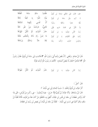 ‫ﺴ ﺮة ﻨﺒﻮﯾﺔ ﻟ ﻦ ھﺸ م‬
                                                                                                                                                      ‫اﻟ ﱢﯿ َ ُ اﻟ ﱠ َ ِﱠ ُ ِﺎﺑْ ِ ِ َﺎ ٍ‬


         ‫ﺍﻟﹾﻌ‪‬ﱠﺎﻗﹶﻪ‪‬‬
              ‫ﻠ‬                 ‫ﺳ‪‬ﺎﻣ‪‬ﺔﹶ‬                ‫ﺳ‪‬ﺎﻕ‪‬‬            ‫ﻋ‪‬ﱠﻘﹶﺖ‪‬‬
                                                                            ‫ﻠ‬              ‫ﻟﻱ‬
                                                                                           ‫ﺍﳉﺰﺀ ﺍﻷﻭﻝ ﻋ‪‬ﻴ‪‬ﻦﹺ ﻓﹶﺎﺑ‪‬ﻜ‪‬ﻲ ﻟ‪‬ﺴ‪‬ﺎﻣ‪‬ﺔﹶ ﺑ‪‬ﻦﹺ ﹸﺆ‪ ‬‬

         ‫ﻟ‪‬ﻨ‪‬ﺎﻗﹶﻪ‪‬‬        ‫ﻗﹶﺘ‪‬ﻴﻠﹰﺎ‬            ‫ﺑﹺﻪ‪‬‬         ‫ﺣ‪‬ﱡﻮﺍ‬
                                                             ‫ﻠ‬               ‫ﻳ‪‬ﻮ‪‬ﻡ‪‬‬        ‫ﻟﻱ‬
                                                                                           ‫ﹸﺆ‪ ‬‬       ‫ﺑ‪‬ﻦﹺ‬              ‫ﺳ‪‬ﺎﻣ‪‬ﺔﹶ‬          ‫ﻣ‪‬ﺜﹾﻞﹶ‬              ‫ﺃﹶﺭ‪‬ﻯ‬         ‫ﻟﹶﺎ‬

         ‫‪‬ﺸ‪‬ﺘ‪‬ﺎﻗﹶﻪ‪‬‬
                  ‫ﻣ‬              ‫ﺇﻟﹶﻴ‪‬ﻬﹺﻤ‪‬ﺎ‬               ‫ﻧ‪‬ﻔﹾﺴِﻲ‬             ‫ﻥ‬
                                                                              ‫ﺃﹶ ﱠ‬         ‫ﺭ‪ ‬ﻮﻟﹰﺎ‬
                                                                                               ‫ﺳ‬                  ‫ﻭ‪‬ﻛﹶﻌ‪‬ﺒ‪‬ﺎ‬                     ‫ﻋ‪‬ﺎﻣ‪‬ﺮ‪‬ﺍ‬                 ‫ﺑ‪‬ﱢﻐ‪‬ﺎ‬
                                                                                                                                                                            ‫ﻠ‬

         ‫ﻧ‪‬ﺎﻗﹶﻪ‪‬‬       ‫ﻏﹶﻴ‪‬ﺮﹺ‬         ‫ﻣ‪‬ﻦ‪‬‬           ‫ﺖ‬
                                                     ‫ﺧ‪‬ﺮ‪‬ﺟ‪ ‬‬           ‫ﻏﹶﺎﻟ‪‬ﺒﹺ ‪،‬‬
                                                                         ‫ﻲ‬                 ‫ﻓﹶﺈﹺ‪‬ﻲ‬
                                                                                            ‫ﻧ‬         ‫ﺩ‪‬ﺍﺭﹺﻱ‬               ‫‪‬ﻤ‪‬ﺎﻥﹶ‬
                                                                                                                                ‫ﻋ‬              ‫ﻓ‪‬ﻲ‬            ‫ﺗ‪ ‬ﹸﻦ‪‬‬
                                                                                                                                                                ‫ﻜ‬          ‫ﺇﻥﹾ‬

         ‫‪‬ﻬ‪‬ﺮ‪‬ﺍﻗﹶﻪ‪‬‬
                  ‫ﻣ‬        ‫ﺗ‪‬ﻜﻦ‪‬‬
                             ‫ﹸ‬               ‫ﻟﹶﻢ‪‬‬        ‫ﺍﻟﹾﻤ‪‬ﻮ‪‬ﺕ‪‬‬        ‫ﺣ‪‬ﺬﹶﺭ‪‬‬           ‫ﻟﻱ‬
                                                                                           ‫ﹸﺆ‪ ‬‬      ‫ﺑ‪‬ﻦ‪‬‬          ‫ﻳ‪‬ﺎ‬             ‫ﻫ‪‬ﺮ‪‬ﻗﹾﺖ‪‬‬           ‫ﻛﹶﺄﹾﺱﹴ‬           ‫ﺭﺏ‬
                                                                                                                                                                        ‫‪ ‬‬

         ‫ﻣ‪‬ﺎ ﻟ‪‬ﻤ‪‬ﻦ‪ ‬ﺭ‪‬ﺍﻡ‪ ‬ﺫﹶﺍﻙ‪ ‬ﺑﹺﺎﻟﹾﺤ‪‬ﺘ‪‬ﻒ‪ ‬ﻃﹶﺎﻗﹶﻪ‪‬‬                                        ‫ﻟﻱ‬
                                                                                           ‫ﹸﺆ‪ ‬‬      ‫ﺑ‪‬ﻦ‪‬‬         ‫ﻳ‪‬ﺎ‬             ‫ﺍﻟﹾ ‪‬ﻮ ﻑ‪‬‬
                                                                                                                                       ‫ﺤﺘ‬                  ‫ﺩ‪‬ﻓﹾﻊ‪‬‬      ‫‪‬ﻣ‪‬ﺖ‪‬‬
                                                                                                                                                                           ‫ﺭ‬

         ‫ﻭ‪‬ﺭ‪‬ﺷ‪‬ﺎﻗﹶﻪ‪‬‬                 ‫ﻭ‪‬ﺟ‪ ‬ﺓ‪‬‬
                                       ‫ﺪ‬                   ‫ﺪ‬
                                                           ‫ﺟ‪ ‬‬             ‫ﺑ‪‬ﻌ‪‬ﺪ‪‬‬         ‫ﺭ‪‬ﺩ‪‬ﺎ‬
                                                                                            ‫ﻳ‬                 ‫ﺗ‪‬ﺮ‪‬ﻛﹾﺖ‪‬‬                 ‫ﺍﻟ ‪‬ﺮ‪‬ﻯ‬
                                                                                                                                          ‫ﺴ‬                         ‫ﻭ‪‬ﺧ‪ ‬ﻭﺱ‪‬‬
                                                                                                                                                                       ‫ﺮ‬




‫ﻗﹶﺎﻝﹶ ﺍﺑ‪  ‬ﻫ‪‬ﺸ‪‬ﺎﻡﹴ: ﻭ‪‬ﺑ‪‬ﻠﹶﻐ‪‬ﻨﹺﻲ }ﺃﹶ ﱠ ﺑ‪‬ﻌ‪‬ﺾ‪ ‬ﻭ‪‬ﻟﹶﺪ‪‬ﻩ‪ ‬ﹸﺗ‪‬ﻲ‪ ‬ﺭ‪ ‬ﻮﻝﹶ ﺍﻟﱠﻪ‪ r ِ‬ﻓﹶﺎﻧ‪‬ﺘ‪‬ﺴ‪‬ﺐ‪ ‬ﺇﻟﹶﻰ ﺳ‪‬ﺎﻣ‪‬ﺔﹶ ﺑ‪‬ﻦﹺ ﹸﺆ‪ ، ‬ﻓﹶﻘﹶﺎﻝﹶ ﺭ‪ ‬ﻮ ﹸ‬
‫ﺳﻝ‬               ‫ﻟﻱ‬                                       ‫ﺃ ﺳ ﻠ‬                             ‫ﻥ‬                          ‫ﻦ‬
                                                     ‫ﺍﻟﱠﻪ‪ r ِ‬ﺁﻟ ‪‬ﺎﻋ‪  ‬؟ ﻓﹶﻘﹶﺎﻝﹶ ﻟﹶ ‪ ‬ﺑ‪‬ﻌ‪  ‬ﺃﹶﺻ‪‬ﺤ‪‬ﺎﺑﹺﻪ‪ :‬ﻛﹶﺄ‪‬ﻚ‪ ‬ﻳ‪‬ﺎ ﺭ‪ ‬ﻮﻝﹶ ﺍﻟﱠﻪ‪ ِ‬ﺃﹶﺭ‪‬ﺩ‪‬ﺕ‪ ‬ﻗﹶﻮ‪‬ﻟﹶ ‪:‬‬
                                                      ‫ﻪ‬                    ‫ﺳ ﻠ‬               ‫ﹶﻧ‬                ‫ﻪ ﺾ‬                   ‫ﺸ ﺮ‬            ‫ﻠ‬
                                                                                                                                                                                  ‫:‬
         ‫‪‬ﻬ‪‬ﺮ‪‬ﺍﻗﹶﻪ‪‬‬
                  ‫ﻣ‬        ‫ﺗ‪‬ﻜﻦ‪‬‬
                             ‫ﹸ‬               ‫ﻟﹶﻢ‪‬‬        ‫ﺍﻟﹾﻤ‪‬ﻮ‪‬ﺕ‪‬‬        ‫ﺣ‪‬ﺬﹶﺭ‪‬‬           ‫ﻟﻱ‬
                                                                                           ‫ﹸﺆ‪ ‬‬      ‫ﺑ‪‬ﻦ‪‬‬          ‫ﻳ‪‬ﺎ‬             ‫ﻫ‪‬ﺮ‪‬ﻗﹾﺖ‪‬‬           ‫ﻛﹶﺄﹾﺱﹴ‬           ‫ﺭﺏ‬
                                                                                                                                                                        ‫‪ ‬‬




                                                                                                                                                             ‫ﻗﹶﺎﻝﹶ: ﺃﹶﺟ‪‬ﻞﹾ.{‬
                                                                     ‫ﺃﹶﻣ‪  ‬ﻋ‪‬ﻮ‪‬ﻑ‪ ‬ﺑ‪‬ﻦﹺ ﹸﺆ‪  ‬ﻭ‪‬ﻧ‪‬ﻘﹶﻠﹶﺘ‪‬ﻪ‪ & ‬ﺳ‪‬ﺒ‪  ‬ﺍﻧ‪‬ﺘ‪‬ﻤ‪‬ﺎﺋ‪‬ﻪ‪ ‬ﺇﻟﹶﻰ ﺑ‪‬ﻨﹺﻲ ﹸﺑ‪‬ﻴ‪‬ﺎﻥﹶ #‬
                                                                              ‫ﺫ‬                         ‫ﺐ‬                     ‫ﻟﻱ‬                ‫ﺮ‬
‫ﻗﹶﺎﻝﹶ ﺍﺑ‪  ‬ﺇﺳ‪‬ﺤ‪‬ﺎﻕ‪ :‬ﻭ‪‬ﺃﹶ ‪‬ﺎ ﻋ‪‬ﻮ‪  ‬ﺑ‪  ‬ﹸﺆ‪  ‬ﻓﹶﺈﹺ‪  ‬ﺧ‪‬ﺮ‪‬ﺝ‪ - ‬ﻓ‪‬ﻴﻤ‪‬ﺎ ‪‬ﺰ‪‬ﻋ‪ ‬ﻮﻥﹶ - ﻓ‪‬ﻲ ﺭ‪‬ﻛﹾﺐﹴ ﻣ‪‬ﻦ‪ ‬ﹸﺮ‪‬ﻳ‪‬ﺶﹴ، ﺣ‪‬ﻰ ﺇﺫﹶﺍ‬
      ‫ﺘ‬          ‫ﻗ‬                      ‫ﻳ ﻤ‬                     ‫ﻣ ﻑ ﻦ ﻟ ﻱ ﻧﻪ‬                                ‫ﻦ‬
‫ﻩ ﺔ ﻦ‬
‫ﻛﹶﺎﻥﹶ ﺑﹺﺄﹶﺭ‪‬ﺽﹺ ﻏﹶﻄﹶﻔﹶﺎﻥﹶ ﺑ‪‬ﻦﹺ ﺳ‪‬ﻌ‪‬ﺪ‪ ‬ﺑ‪‬ﻦﹺ ﻗﹶﻴ‪‬ﺲﹺ ﺑ‪‬ﻦﹺ ﻋ‪‬ﻴ‪‬ﻠﹶﺎﻥﹶ، ﹸﺑ‪‬ﻄ‪‬ﺊﹶ ﺑﹺﻪ‪ ،‬ﻓﹶﺎﻧ‪‬ﻄﹶﻠﹶﻖ‪ ‬ﻣ‪‬ﻦ‪ ‬ﻛﹶﺎﻥﹶ ﻣ‪‬ﻌ‪  ‬ﻣ‪‬ﻦ‪ ‬ﻗﹶﻮ‪‬ﻣ‪‬ﻪ‪ ،‬ﻓﹶﺄﹶﺗ‪‬ﺎ ‪ ‬ﺛﹶﻌ‪‬ﻠﹶﺒ‪ ‬ﹸ ﺑ‪ ‬‬
                                         ‫ﻪ‬                                         ‫ﺃ‬
             ‫ﺳ‪‬ﻌ‪‬ﺪ‪ ،‬ﻭ‪ ‬ﻮ‪ ‬ﺃﹶ ‪‬ﻮ ‪ ‬ﻓ‪‬ﻲ ﻧ‪‬ﺴ‪‬ﺐﹺ ﺑ‪‬ﻨﹺﻲ ﹸﺑ‪‬ﻴ‪‬ﺎﻥﹶ - ﺛﹶﻌ‪‬ﻠﹶﺒ‪ ‬ﹸ ﺑ‪  ‬ﺳ‪‬ﻌ‪‬ﺪ‪ ‬ﺑ‪‬ﻦﹺ ﹸﺑ‪‬ﻴ‪‬ﺎﻥﹶ ﺑ‪‬ﻦﹺ ﺑ‪‬ﻐ‪‬ﻴﺾﹺ ﺑ‪‬ﻦﹺ ﺭ‪‬ﻳ‪‬ﺚ‪ ‬ﺑ‪‬ﻦﹺ ﻏﹶﻄﹶﻔﹶﺎﻥﹶ.‬
                                                             ‫ﺫ‬             ‫ﺔ ﻦ‬                      ‫ﺫ‬                  ‫ﻫ ﺧﻩ‬




                                                                                      ‫38‬
 