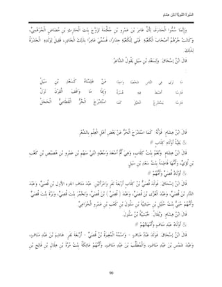 ‫ﺴ ﺮة ﻨﺒﻮﯾﺔ ﻟ ﻦ ھﺸ م‬
                                                                                                                                      ‫اﻟ ﱢﯿ َ ُ اﻟ ﱠ َ ِﱠ ُ ِﺎﺑْ ِ ِ َﺎ ٍ‬


‫ﻭ‪‬ﺇﹺ‪‬ﻤ‪‬ﺎ ‪ ‬ﻮﺍ ﺍﻟﹾﺠ‪‬ﺪ‪‬ﺭ‪‬ﺓﹶ، ﻟ‪‬ﺄﹶ ﱠ ﻋ‪‬ﺎﻣ‪‬ﺮ‪ ‬ﺑ‪‬ﻦ‪ ‬ﻋ‪‬ﻤ‪‬ﺮﹺﻭ ﺑ‪‬ﻦﹺ ‪‬ﻌ‪‬ﹸﺜﻤ‪‬ﺔﹶ ﺗ‪‬ﺰ‪ ‬ﺝ‪ ‬ﺑﹺﻨ‪‬ﺖ‪ ‬ﺍﻟﹾﺤ‪‬ﺎﺭﹺﺙ‪ ‬ﺑ‪‬ﻦﹺ ‪‬ﻀ‪‬ﺎﺽﹴ ﺍﻟﹾ ‪‬ﺮ‪ ‬ﻤ‪، ‬‬
 ‫ﺠﻫﻲ‬                ‫ﻣ‬                          ‫ﻭ‬              ‫ﺟ‬                           ‫ﻥ‬                     ‫ﻧ ﺳﻤ‬
‫ﺓ‬
‫ﻭ‪‬ﻛﹶﺎﻧ‪‬ﺖ‪ ‬ﺮ‪   ‬ﺃﹶﺻ‪‬ﺤ‪‬ﺎﺏ‪ ‬ﺍﻟﹾﻜﹶﻌ‪‬ﺒ‪‬ﺔ‪ .‬ﻓﹶﺒ‪‬ﻨ‪‬ﻰ ﻟ‪‬ﻠﹾﻜﹶﻌ‪‬ﺒ‪‬ﺔ‪ ‬ﺟﹺﺪ‪‬ﺍﺭ‪‬ﺍ، ﻓﹶ ‪ ‬ﻲ‪ ‬ﻋ‪‬ﺎﻣ‪‬ﺮ‪‬ﺍ ﺑﹺﺬﹶﻟ‪‬ﻚ‪ ‬ﺍﻟﹾﺠ‪‬ﺎﺩ‪‬ﺭﹺ، ﻓﹶﻘ‪‬ﻴﻞﹶ ﻟ‪‬ﻮ‪‬ﻟﹶﺪ‪‬ﻩ‪ :‬ﺍﻟﹾﺠ‪‬ﺪ‪‬ﺭ‪ ‬ﹸ‬
                                                                ‫ﺴﻤ‬                                                           ‫ﺟ ﻫﻢ‬
                                                                                                                                                               ‫ﻟ‪‬ﺬﹶﻟ‪‬ﻚ‪.‬‬
                                                                                ‫ﻗﹶﺎﻝﹶ ﺍﺑ‪  ‬ﺇﺳ‪‬ﺤ‪‬ﺎﻕ‪ :‬ﻭ‪‬ﻟ‪‬ﺴ‪‬ﻌ‪‬ﺪ‪ ‬ﺑ‪‬ﻦﹺ ﺳ‪‬ﻴ‪‬ﻞﹴ ﻳ‪ ‬ﹸﻮ ﹸ ﺍﻟ ‪‬ﺎ ﻋ‪: ‬‬
                                                                                 ‫ﻘﻝ ﺸ ﺮ‬                                              ‫ﻦ‬
                                                                                                                                                                ‫:‬
         ‫ﺳ‪‬ﻴ‪‬ﻞﹾ‬       ‫ﺑ‪‬ﻦﹺ‬          ‫ﻛﹶﺴ‪‬ﻌ‪‬ﺪ‪‬‬         ‫ﻩ‬
                                                     ‫ﻋ‪‬ﻠ‪‬ﻤ‪‬ﻨ‪‬ﺎ ‪‬‬       ‫ﻣ‪‬ﻦ‪‬‬         ‫ﻭ‪‬ﺍﺣ‪‬ﺪ‪‬ﺍ‬      ‫ﺷ‪‬ﺨ‪‬ﺼ‪‬ﺎ‬        ‫ﺍﻟ‪‬ﺎﺱﹺ‬
                                                                                                                    ‫ﻨ‬           ‫ﻓ‪‬ﻲ‬         ‫ﻧ‪‬ﺮ‪‬ﻯ‬        ‫ﻣ‪‬ﺎ‬

         ‫ﻧ‪‬ﺰ‪‬ﻝﹾ‬      ‫ﺍﻟﹾﻘ‪‬ﺮ‪‬ﻥﹶ‬          ‫ﻭ‪‬ﺍﻗﹶﻒ‪‬‬           ‫ﻣ‪‬ﺎ‬        ‫ﻭ‪‬ﺇﹺﺫﹶﺍ‬        ‫ﻋ ﺓ‬
                                                                                    ‫‪‬ﺴ‪‬ﺮ‪ ‬ﹲ‬              ‫ﻓ‪‬ﻴﻪ‪‬‬             ‫ﺃﹶﺿ‪‬ﺒ‪‬ﻂﹶ‬                 ‫ﻓﹶﺎﺭﹺﺳ‪‬ﺎ‬

         ‫ﺍﻟﹾﺤ‪‬ﺠ‪‬ﻞﹾ‬           ‫ﻲ‬
                             ‫ﺍﻟﹾﻘﹶﻄﹶﺎﻣ‪ ‬‬       ‫ﺤﺮ‬
                                                ‫ﺍﻟﹾ ‪ ‬‬         ‫ﺍﺳ‪‬ﺘ‪‬ﺪ‪‬ﺭ‪‬ﺝ‪‬‬         ‫ﻛﹶﻤ‪‬ﺎ‬            ‫ﺍﻟﹾﺨ‪‬ﻴ‪‬ﻞﹶ‬            ‫ﺝ‬
                                                                                                                          ‫ﻳ‪‬ﺴ‪‬ﺘ‪‬ﺪ‪‬ﺭﹺ ‪‬‬              ‫ﻓﹶﺎﺭﹺﺳ‪‬ﺎ‬




                                               ‫ﻗﹶﺎﻝﹶ ﺍﺑ‪  ‬ﻫ‪‬ﺸ‪‬ﺎﻡﹴ: ﻗﹶﻮ‪‬ﹸ ‪ :‬ﻛﹶﻤ‪‬ﺎ ﺍﺳ‪‬ﺘ‪‬ﺪ‪‬ﺭ‪‬ﺝ‪ ‬ﺍﻟﹾ ‪  ‬ﻋ‪‬ﻦ‪ ‬ﺑ‪‬ﻌ‪‬ﺾﹺ ﺃﹶﻫ‪‬ﻞﹺ ﺍﻟﹾﻌ‪‬ﻠﹾﻢﹺ ﺑﹺﺎﻟ ‪‬ﻌ‪‬ﺮﹺ.‬
                                                    ‫ﺸ‬                                   ‫ﺤﺮ‬                         ‫ﻟﻪ‬               ‫ﻦ‬
                                                                                                                    ‫& ﺑ‪‬ﻘ‪ ‬ﹸ ﺃﹶﻭ‪‬ﻟﹶﺎﺩ‪ ‬ﻛ‪‬ﻠﹶﺎﺏﹴ #‬
                                                                                                                                        ‫ﻴﺔ‬
‫ﻗﹶﺎﻝﹶ ﺍﺑ‪  ‬ﻫ‪‬ﺸ‪‬ﺎﻡﹴ: ﻭ‪‬ﻌ‪  ‬ﺑﹺﻨ‪  ‬ﻛ‪‬ﻠﹶﺎﺏﹴ، ﻭ‪‬ﻫ‪‬ﻲ‪ ‬ﹸ ‪ ‬ﺃﹶﺳ‪‬ﻌ‪‬ﺪ‪ ‬ﻭ‪ ‬ﻌ‪‬ﻴ‪‬ﺪ‪ ‬ﺍﺑ‪‬ﻨ‪‬ﻲ‪ ‬ﺳ‪‬ﻬ‪‬ﻢﹺ ﺑ‪‬ﻦﹺ ﻋ‪‬ﻤ‪‬ﺮﹺﻭ ﺑ‪‬ﻦﹺ ‪‬ﺼ‪‬ﻴ‪‬ﺺﹺ ﺑ‪‬ﻦﹺ ﻛﹶﻌ‪‬ﺐﹺ‬
                  ‫ﻫ‬                                        ‫ﺳ‬             ‫ﺃﻡ‬                  ‫ﻧﻢ ﺖ‬                    ‫ﻦ‬
                                                                                                ‫ﺑ‪‬ﻦﹺ ﹸﺆ‪ ، ‬ﻭ‪‬ﹸ ‪‬ﻬ‪‬ﺎ ﻓﹶﺎﻃﻤ‪ ‬ﹸ ﺑﹺﻨ‪  ‬ﺳ‪‬ﻌ‪‬ﺪ‪ ‬ﺑ‪‬ﻦﹺ ﺳ‪‬ﻴ‪‬ﻞﹴ.‬
                                                                                                                    ‫ﻟ ﻱ ﺃﻣ ‪ ‬ﺔ ﺖ‬
                                                                                                                  ‫& ﺃﹶﻭ‪‬ﻟﹶﺎ ‪ ‬ﹸﺼ‪  ‬ﻭ‪‬ﹸ ‪ ‬ﻢ‪# ‬‬
                                                                                                                      ‫ﺩ ﻗ ﻲ ﺃﻣ ﻬ‬
‫ﻗﹶﺎﻝﹶ ﺍﺑ‪  ‬ﺇﺳ‪‬ﺤ‪‬ﺎﻕ‪ :‬ﻓﹶﻮ‪‬ﻟﹶﺪ‪ ‬ﹸﺼ‪  ‬ﺑ‪  ‬ﻛ‪‬ﻠﹶﺎﺏﹴ ﺃﹶﺭ‪‬ﺑ‪‬ﻌ‪‬ﺔﹶ ﻧ‪‬ﻔﹶﺮﹴ ﻭ‪‬ﺍﻣ‪‬ﺮ‪‬ﺃﹶﺗ‪‬ﻴ‪‬ﻦﹺ: ﻋ‪‬ﺒ‪‬ﺪ‪ ‬ﻣ‪‬ﻨ‪‬ﺎﻑ‪ ‬ﺍﳉﺰﺀ ﺍﻷﻭﻝ ﺑ‪‬ﻦﹺ ﹸﺼ‪ ، ‬ﻭ‪‬ﻋ‪‬ﺒ‪‬ﺪ‪‬‬
          ‫ﻗ ﻲ‬                                                                            ‫ﻗ ﻲ ﻦ‬                         ‫ﻦ‬
‫ﺍﻟ ‪‬ﺍﺭﹺ ﺑ‪‬ﻦ‪ ‬ﹸﺼ‪ ، ‬ﻭ‪‬ﻋ‪‬ﺒ‪‬ﺪ‪ ‬ﺍﻟﹾ ‪ ‬ﻯ ﺑ‪‬ﻦ‪ ‬ﹸﺼ‪ ، ‬ﻭ‪‬ﻋ‪‬ﺒ‪‬ﺪ‪ ) ‬ﹸﺼ‪ (  ‬ﺑ‪‬ﻦ‪ ‬ﹸﺼ‪ ، ‬ﻭ‪‬ﺗ‪‬ﺨ‪ ‬ﺮ‪ ‬ﺑﹺﻨ‪‬ﺖ‪ ‬ﹸﺼ‪ ، ‬ﻭ‪‬ﺑ‪ ‬ﺓﹶ ﺑﹺﻨ‪‬ﺖ‪ ‬ﹸﺼ‪. ‬‬
 ‫ﻗ ﻲ‬            ‫ﻗ ﻲ ﺮ‬                  ‫ﻤ‬         ‫ﻗ ﻲ‬          ‫ﻗ ﻲ‬               ‫ﻗ ﻲ‬         ‫ﻌﺰ‬                ‫ﻗ ﻲ‬           ‫ﺪ‬
                                               ‫ﻭ‪‬ﹸ ‪ ‬ﻢ‪ ‬ﺒ‪  ‬ﺑﹺﻨ‪  ‬ﻠﹶﻴ‪‬ﻞﹺ ﺑ‪‬ﻦﹺ ﺣ‪‬ﺒ‪‬ﺸ‪‬ﺔﹶ ﺑ‪‬ﻦﹺ ﺳ‪‬ﹸﻮﻝﹶ ﺑ‪‬ﻦﹺ ﻛﹶﻌ‪‬ﺐﹺ ﺑ‪‬ﻦﹺ ﻋ‪‬ﻤ‪‬ﺮﹺﻭ ﺍﻟﹾ ‪‬ﺰ‪‬ﺍﻋ‪. ‬‬
                                                ‫ﺨ ﻲ‬                                      ‫ﻠ‬          ‫ﻴ‬                  ‫ﺃﻣﻬ ﺣ ﻲ ﺖ ﺣ‬
                                                                                            ‫ﻗﹶﺎﻝﹶ ﺍﺑ‪  ‬ﻫ‪‬ﺸ‪‬ﺎﻡﹴ: ﻭ‪‬ﻘﹶﺎ ﹸ: ‪‬ﺒ‪‬ﺸ‪ ‬ﹸ ﺑ‪  ‬ﺳ‪‬ﹸﻮﻝﹶ.‬
                                                                                                ‫ﻳ ﻝ ﺣ ﻴﺔ ﻦ ﻠ‬                         ‫ﻦ‬
                                                                                                      ‫& ﺃﹶﻭ‪‬ﻟﹶﺎ ‪ ‬ﻋ‪‬ﺒ‪‬ﺪ‪ ‬ﻣ‪‬ﻨ‪‬ﺎﻑ‪ ‬ﻭ‪‬ﹸ ‪‬ﻬ‪‬ﺎ‪ ‬ﻢ‪# ‬‬
                                                                                                          ‫ﺃﻣ ﺗ ﻬ‬                     ‫ﺩ‬
‫ﻗﹶﺎﻝﹶ ﺍﺑ‪  ‬ﺇﺳ‪‬ﺤ‪‬ﺎﻕ‪ :‬ﻓﹶﻮ‪‬ﻟﹶﺪ‪ ‬ﻋ‪‬ﺒ‪  ‬ﻣ‪‬ﻨ‪‬ﺎﻑ‪ - ‬ﻭ‪‬ﺍﺳ‪   ‬ﺍﻟﹾ ‪‬ﻐ‪‬ﲑ‪ ‬ﹸ ﺑ‪  ‬ﹸﺼ‪ -  ‬ﺃﹶﺭ‪‬ﺑ‪‬ﻌ‪‬ﺔﹶ ﻧ‪‬ﻔﹶﺮﹴ: ﻫ‪‬ﺎﺷ‪‬ﻢ‪ ‬ﺑ‪‬ﻦ‪ ‬ﻋ‪‬ﺒ‪‬ﺪ‪ ‬ﻣ‪‬ﻨ‪‬ﺎﻑ‪،‬‬
                                                  ‫ﻤﻪ ﻤ ﺓ ﻦ ﻗ ﻲ‬                               ‫ﺪ‬                         ‫ﻦ‬
‫ﻭ‪‬ﻋ‪‬ﺒ‪‬ﺪ‪ ‬ﺷ‪‬ﻤ‪‬ﺲﹺ ﺑ‪‬ﻦ‪ ‬ﻋ‪‬ﺒ‪‬ﺪ‪ ‬ﻣ‪‬ﻨ‪‬ﺎﻑ‪ ،‬ﻭ‪‬ﺍﻟﹾ ‪‬ﻄﹶﱢﺐ‪ ‬ﺑ‪‬ﻦ‪ ‬ﻋ‪‬ﺒ‪‬ﺪ‪ ‬ﻣ‪‬ﻨ‪‬ﺎﻑ‪ ،‬ﻭ‪‬ﹸ ‪ ‬ﻢ‪ ‬ﻋ‪‬ﺎﺗ‪‬ﻜﹶ ﹸ ﺑﹺﻨ‪   ‬ﺓﹶ ﺑ‪‬ﻦﹺ ﻫ‪‬ﻠﹶﺎﻝﹺ ﺑ‪‬ﻦﹺ ﻓﹶﺎﻟ‪‬ﺞﹺ ﺑ‪‬ﻦﹺ‬
                                 ‫ﺔ ﺖ ﻣﺮ‬                 ‫ﺃﻣ ﻬ‬                           ‫ﻤ ﻠ‬



                                                                               ‫09‬
 