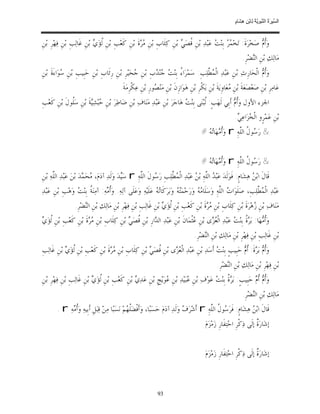 ‫ﺴ ﺮة ﻨﺒﻮﯾﺔ ﻟ ﻦ ھﺸ م‬
                                                                                                                    ‫اﻟ ﱢﯿ َ ُ اﻟ ﱠ َ ِﱠ ُ ِﺎﺑْ ِ ِ َﺎ ٍ‬


‫ﻭ‪‬ﹸ ‪ ‬ﺻ‪‬ﺨ‪‬ﺮ‪‬ﺓﹶ: ﺗ‪‬ﺨ‪   ‬ﺑﹺﻨ‪  ‬ﻋ‪‬ﺒ‪‬ﺪ‪ ‬ﺑ‪‬ﻦﹺ ﹸﺼ‪  ‬ﺑ‪‬ﻦﹺ ﻛ‪‬ﻠﹶﺎﺏﹺ ﺑ‪‬ﻦﹺ ‪ ‬ﺓﹶ ﺑ‪‬ﻦﹺ ﻛﹶﻌ‪‬ﺐﹺ ﺑ‪‬ﻦﹺ ﹸﺆ‪  ‬ﺑ‪‬ﻦﹺ ﻏﹶﺎﻟ‪‬ﺐﹺ ﺑ‪‬ﻦﹺ ﻓ‪‬ﻬ‪‬ﺮﹺ ﺑ‪‬ﻦﹺ‬
                              ‫ﻟﻱ‬                       ‫ﻣﺮ‬                    ‫ﻗ ﻲ‬               ‫ﻤﺮ ﺖ‬                      ‫ﺃﻡ‬
                                                                                                                         ‫ﻣ‪‬ﺎﻟ‪‬ﻚ‪ ‬ﺑ‪‬ﻦﹺ ﺍﻟ‪‬ﻀ‪‬ﺮﹺ.‬
                                                                                                                              ‫ﻨ‬
‫ﻭ‪‬ﹸ ‪ ‬ﺍﻟﹾﺤ‪‬ﺎﺭﹺﺙ‪ ‬ﺑ‪‬ﻦﹺ ﻋ‪‬ﺒ‪‬ﺪ‪ ‬ﺍﻟﹾ ‪ ‬ﱠﻠ‪‬ﺐﹺ: ﺳ‪‬ﻤ‪‬ﺮ‪‬ﺍ ُ ﺑﹺﻨ‪  ‬ﻨ‪ ‬ﺏﹺ ﺑ‪‬ﻦﹺ ‪‬ﺤ‪‬ﻴ‪‬ﺮﹺ ﺑ‪‬ﻦﹺ ﺭﹺﺋﹶﺎﺏﹺ ﺑ‪‬ﻦﹺ ﺣ‪‬ﺒﹺﻴﺐﹺ ﺑ‪‬ﻦﹺ ‪‬ﻮ‪‬ﺍﺀَﺓﹶ ﺑ‪‬ﻦﹺ‬
            ‫ﺳ‬                                      ‫ﺟ‬        ‫ﺀ ﺖ ﺟﺪ‬                      ‫ﻤﻄ‬                             ‫ﺃﻡ‬
                                              ‫ﻋ‪‬ﺎﻣ‪‬ﺮﹺ ﺑ‪‬ﻦﹺ ﺻ‪‬ﻌ‪‬ﺼ‪‬ﻌ‪‬ﺔﹶ ﺑ‪‬ﻦﹺ ‪‬ﻌ‪‬ﺎﻭﹺﻳ‪‬ﺔﹶ ﺑ‪‬ﻦﹺ ﺑ‪‬ﻜﹾﺮﹺ ﺑ‪‬ﻦﹺ ﻫ‪‬ﻮ‪‬ﺍﺯﹺﻥﹶ ﺑ‪‬ﻦﹺ ﻣ‪‬ﻨ‪ ‬ﻮﺭﹺ ﺑ‪‬ﻦﹺ ﻋ‪‬ﻜﹾﺮﹺﻣ‪‬ﺔﹶ.‬
                                                                  ‫ﺼ‬                                               ‫ﻣ‬
‫ﺍﳉﺰﺀ ﺍﻷﻭﻝ ﻭ‪‬ﹸ ‪ ‬ﺃﹶﺑﹺﻲ ﻟﹶﻬ‪‬ﺐﹴ: ﹸﺒ‪‬ﻨ‪‬ﻰ ﺑﹺﻨ‪  ‬ﻫ‪‬ﺎﺟ‪‬ﺮ‪ ‬ﺑ‪‬ﻦﹺ ﻋ‪‬ﺒ‪‬ﺪ‪ ‬ﻣ‪‬ﻨ‪‬ﺎﻑ‪ ‬ﺑ‪‬ﻦﹺ ﺿ‪‬ﺎﻃ‪‬ﺮ‪ ‬ﺑ‪‬ﻦﹺ ‪‬ﺒ‪