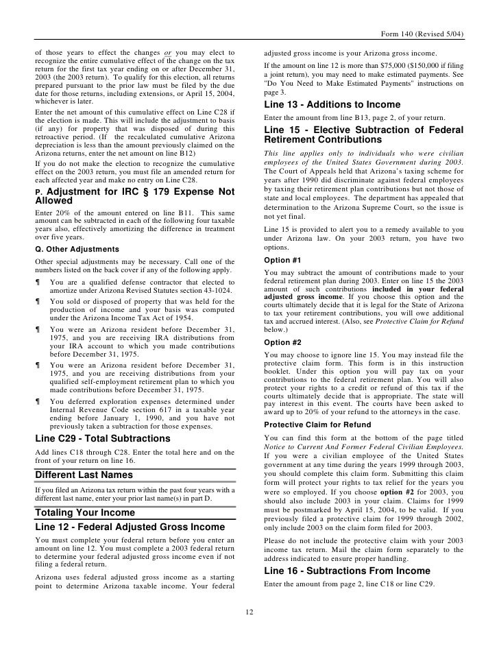 azdor gov forms 140 20instructions 200504 20revision arizona tax form 140