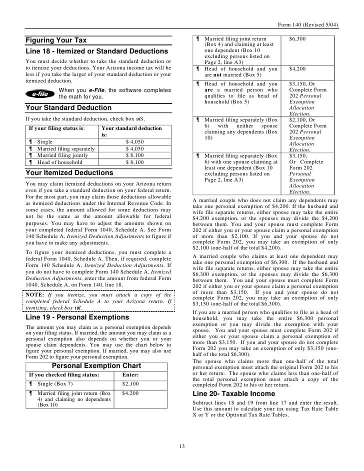 azdor gov forms 140 20instructions 200504 20revision arizona tax form 140