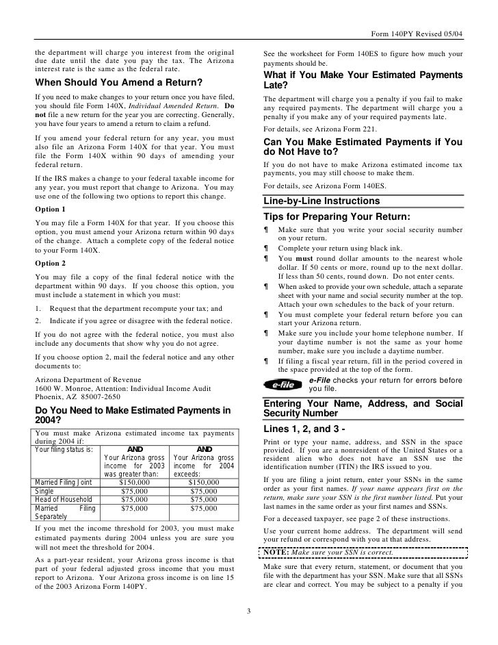 azdor.gov Forms 140PY%20instructions%2005-04%20revision