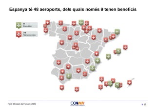 27
Espanya té 48 aeroports, dels quals només 9 tenen beneficis
Font: Ministeri de Foment, 2009
 