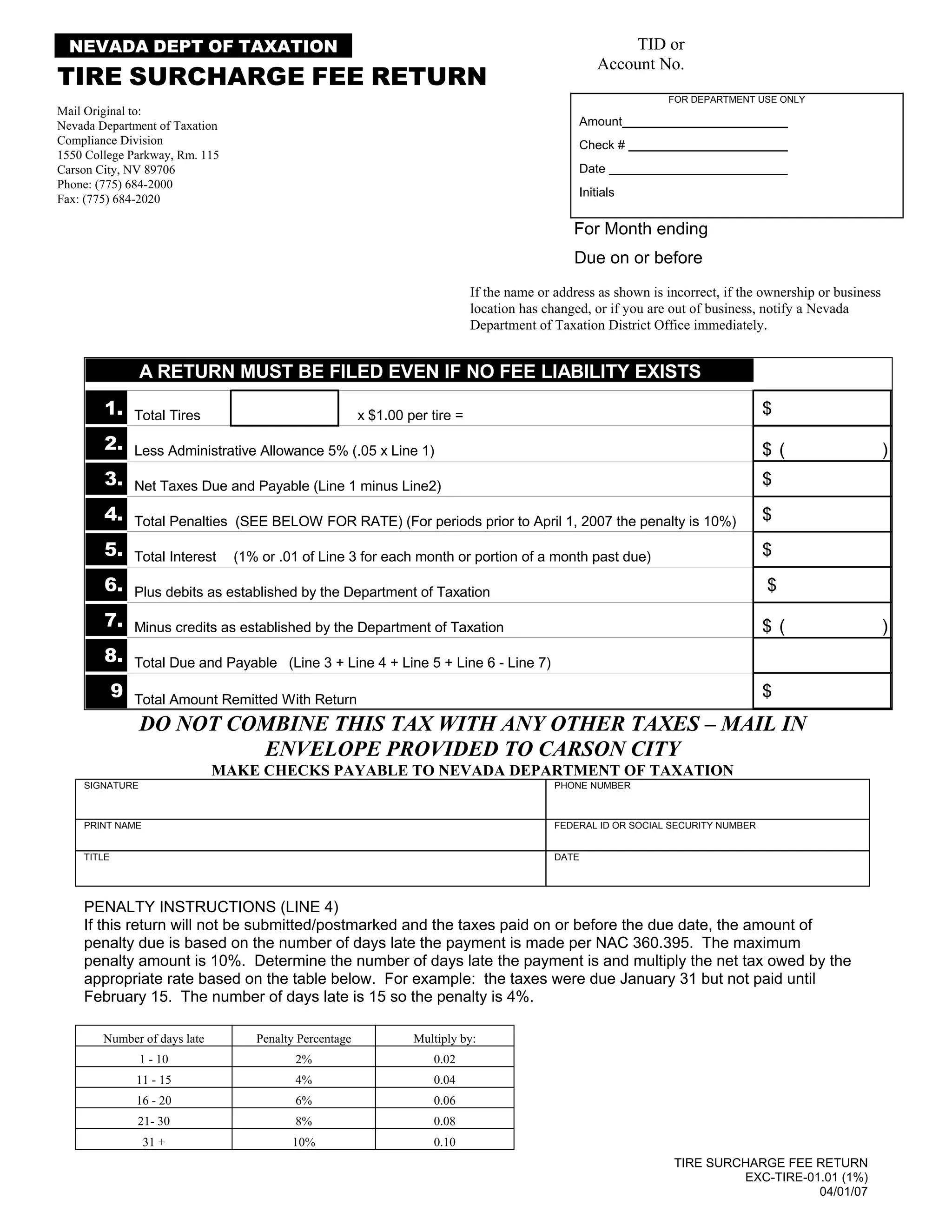 Oregon Load Fee Return Form.pdf tax.state.nv.us documents Tire_Surcharge_Return2 | PDF