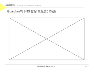 The Social Ecosystem for MusicianMuzalive
New Music Experience
Guardian의 SNS 활용 보도(2013년)
24
 