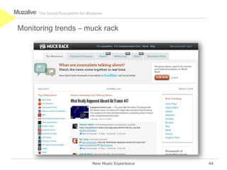 The Social Ecosystem for MusicianMuzalive
New Music Experience
Monitoring trends – muck rack
44
 