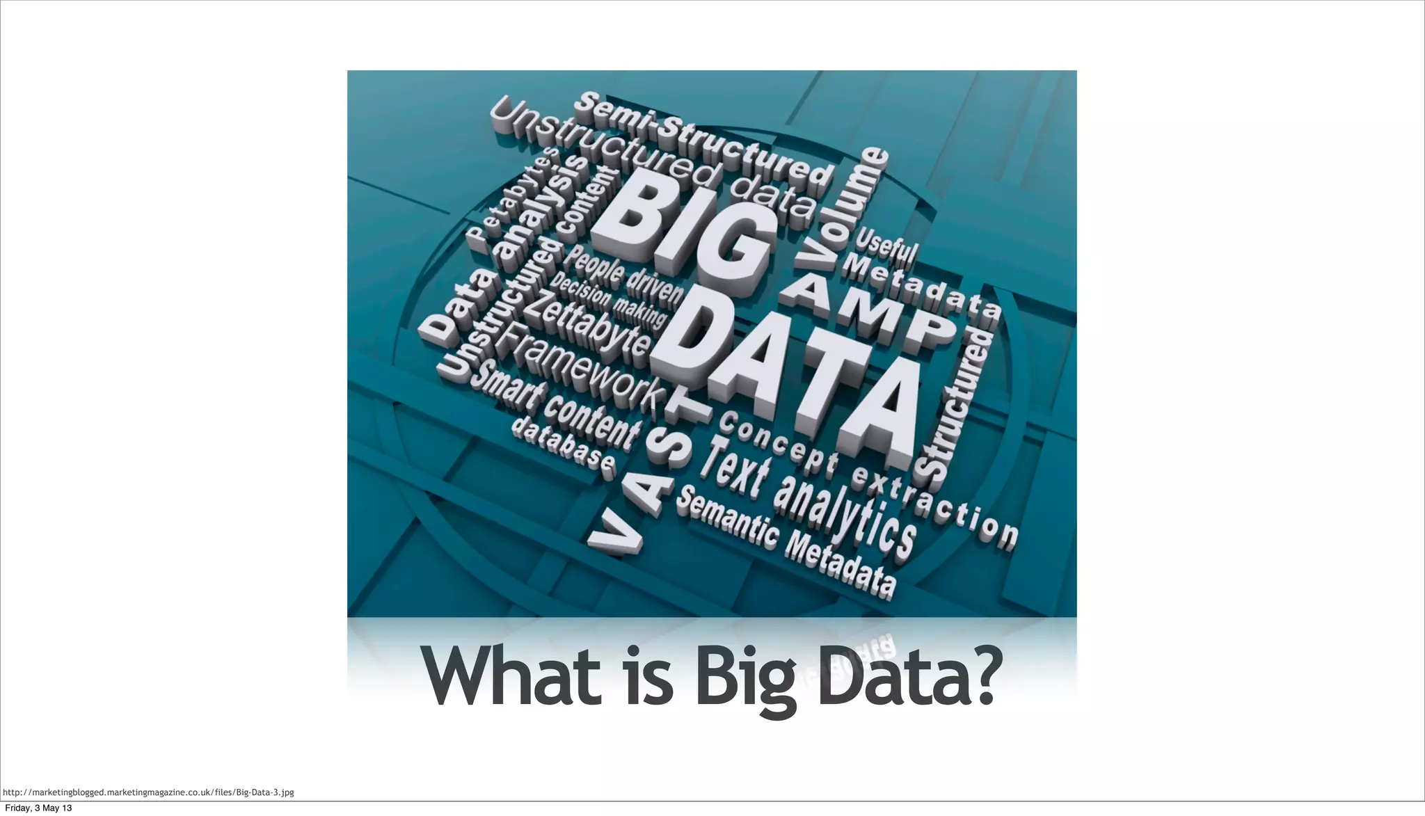 What is Big Data? http://marketingblogged.marketingmagazine.co.uk/files/Big-Data-3.jpg Friday, 3 May 13 