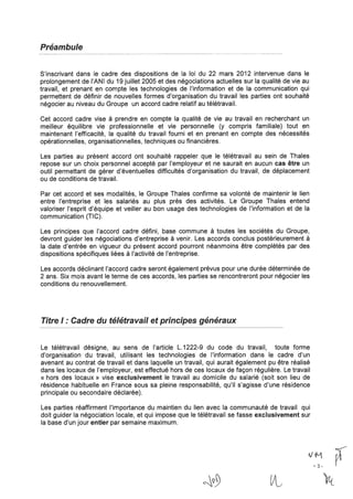 Accord-cadre télétravail Groupe Thalès