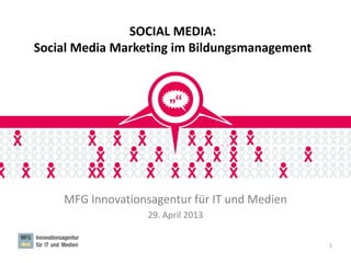 SOCIAL MEDIA:
Social Media Marketing im Bildungsmanagement
MFG Innovationsagentur für IT und Medien
29. April 2013
1
MFG SOCIAL MEDIA LAB
MFG SOCIAL MEDIA LA
 