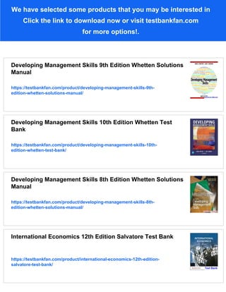 Developing Management Skills 9th Edition Whetten Test Bank | PDF