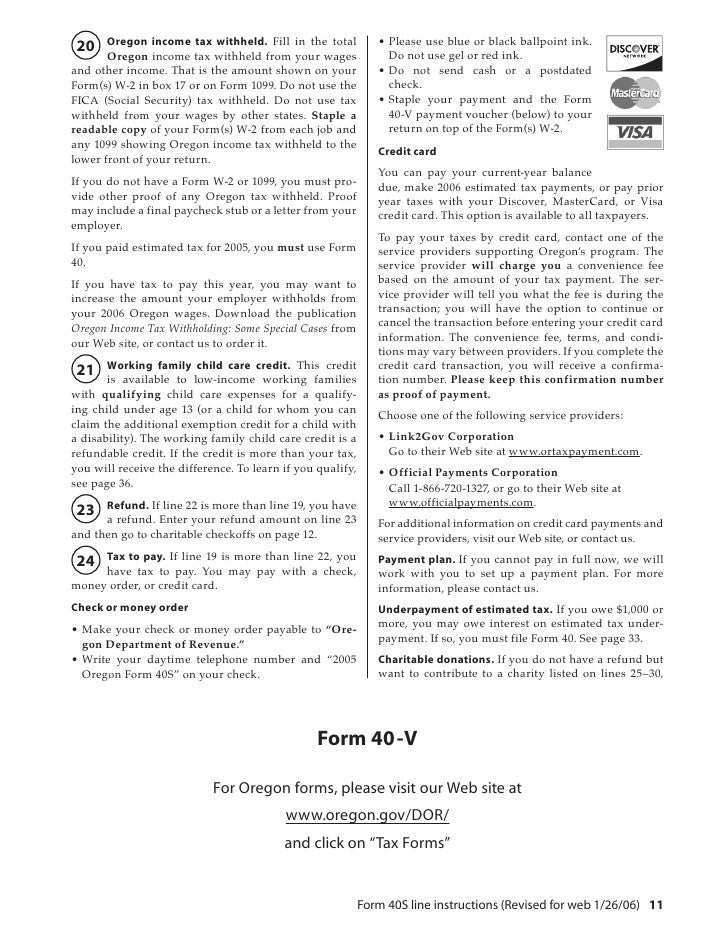 egov oregon gov dor pertax 101 043 05 oregon form 40 v
