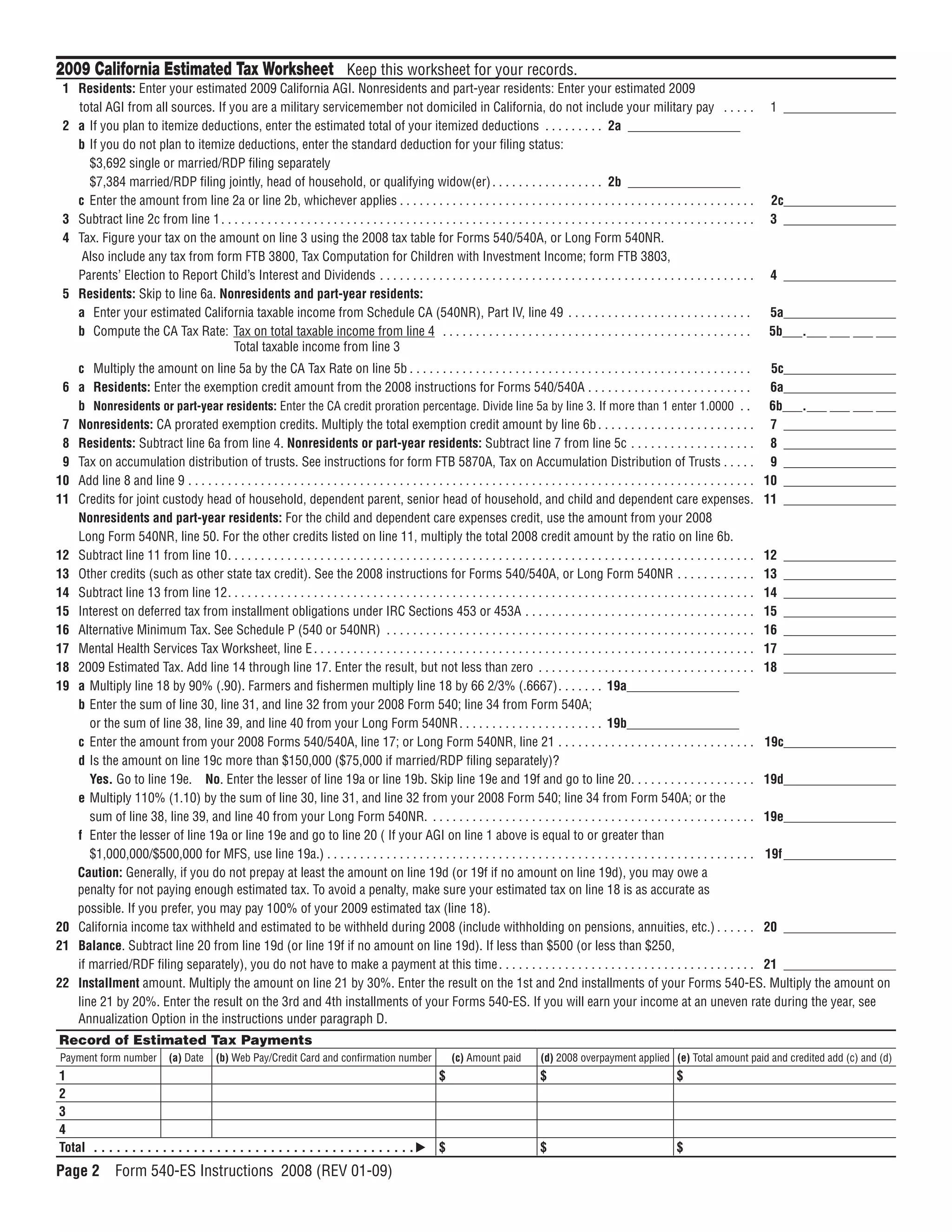 Form 540 Es California - q1rrvtu
