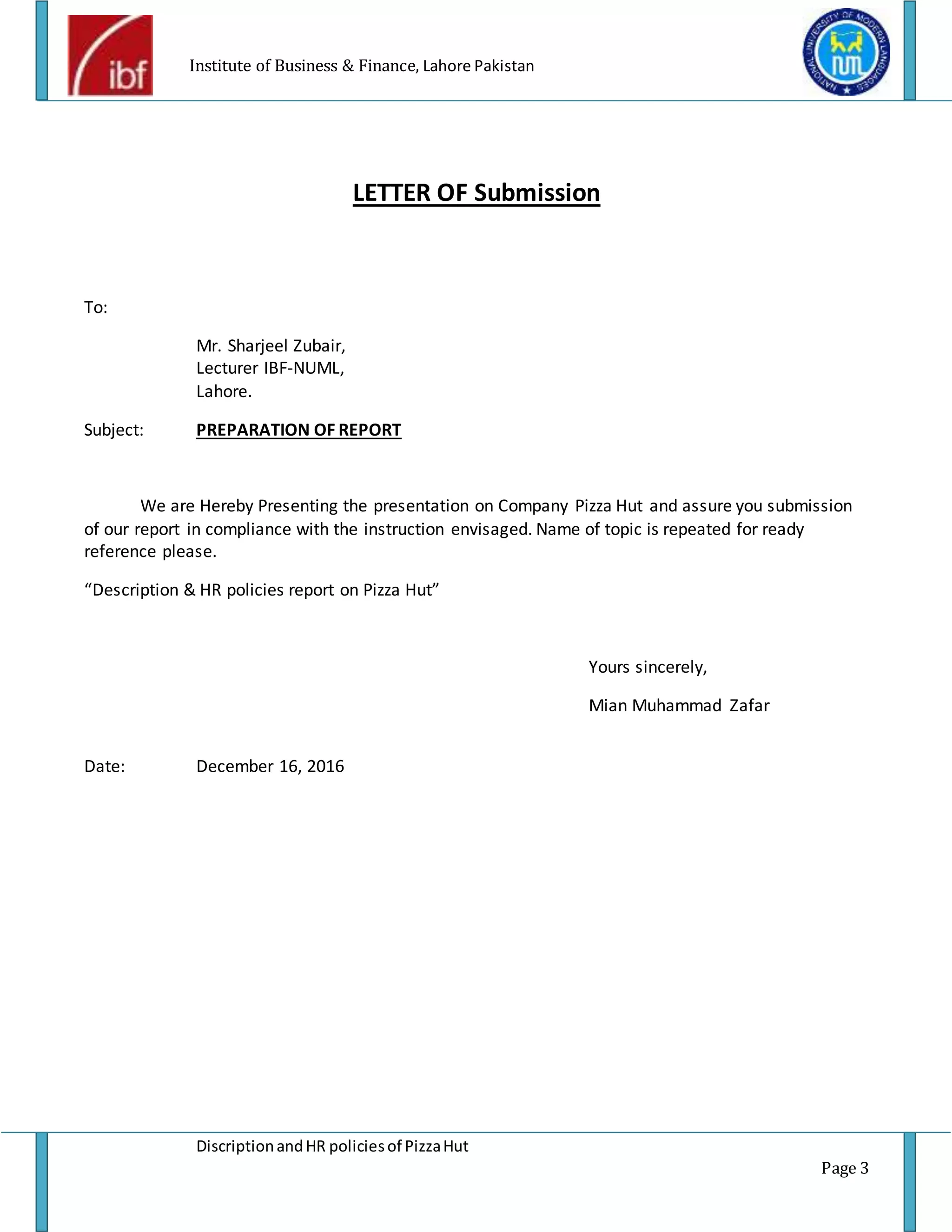 Pizza hut description and HR policies project report of pizza hut PDF