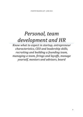 Startup Reading List - Personal, Team Development and HR