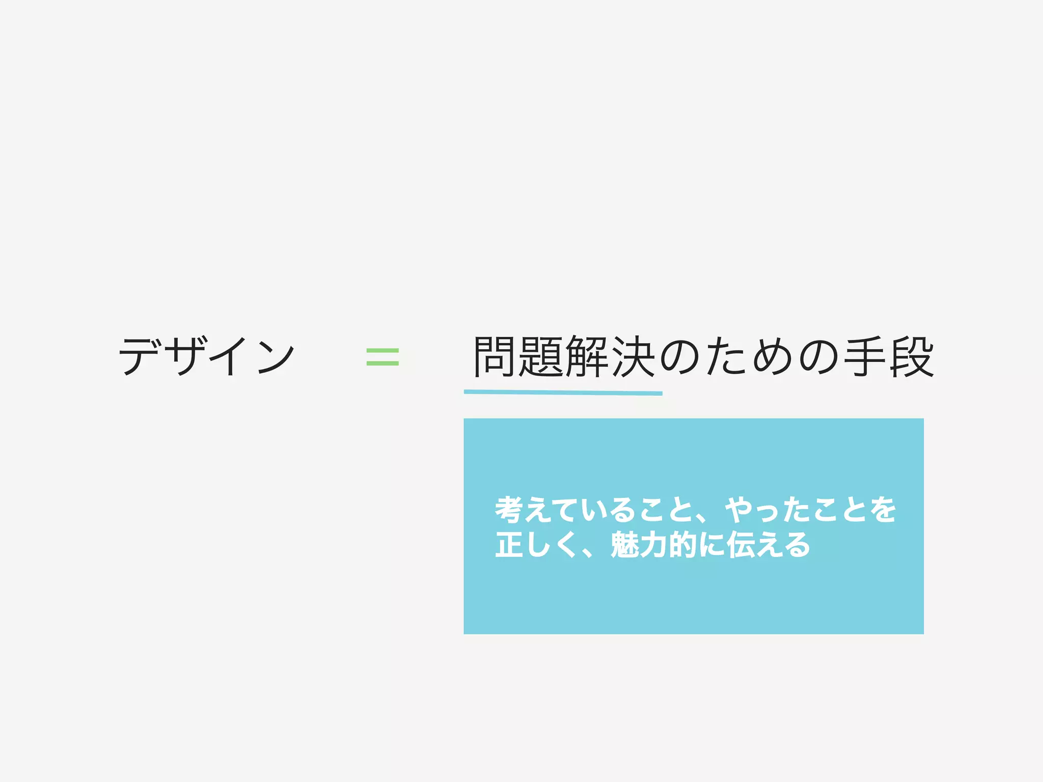 デザイン 問題解決のための手段=
考えていること、やったことを!
正しく、魅力的に伝える!
 