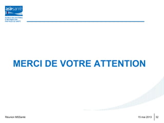 MERCI DE VOTRE ATTENTION
15 mai 2013Réunion MSSanté 32
 