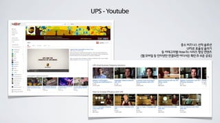 UPS - Youtube
중소 비즈니스 선적 솔루션
UPS로 효율성 올리기
등 카테고리별 How-To 시리즈 영상 컨텐츠
(웹 모바일 등 인터넷만 연결되면 어디서든 확인 & 쉬운 공유)
 
