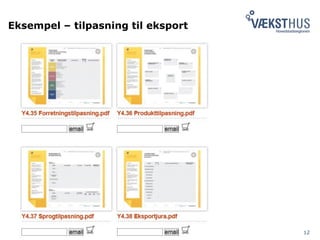 Eksempel – tilpasning til eksport
Væksthus Hovedstadsregionen 12
 