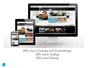30% more Concept and Screendesign,
30% more Coding
30% more Testing
 
