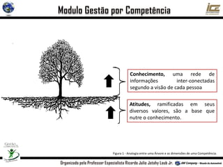 Conhecimento, uma rede de
informações inter-conectadas
segundo a visão de cada pessoa
Atitudes, ramificadas em seus
diversos valores, são a base que
nutre o conhecimento.
Figura 1 - Analogia entre uma Árvore e as dimensões de uma Competência.
 