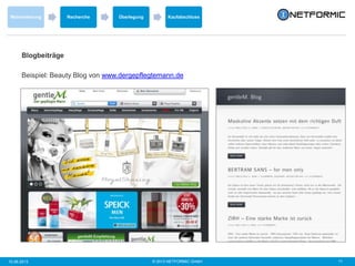 © 2013 NETFORMIC GmbH 1110.06.2013
Wahrnehmung Recherche Überlegung Kaufabschluss
Blogbeiträge
Beispiel: Beauty Blog von www.dergepflegtemann.de
 