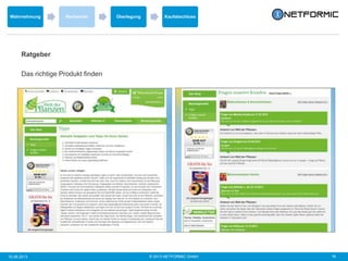 © 2013 NETFORMIC GmbH 1610.06.2013
Wahrnehmung Recherche Überlegung Kaufabschluss
Ratgeber
Das richtige Produkt finden
 