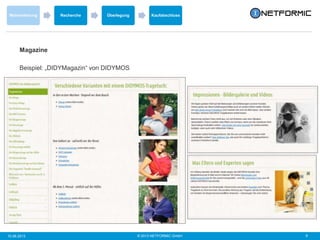 © 2013 NETFORMIC GmbH 810.06.2013
Wahrnehmung Recherche Überlegung Kaufabschluss
Magazine
Beispiel: „DIDYMagazin“ von DIDYMOS
 