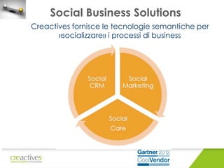 Social Business Solutions
Creactives fornisce le tecnologie semantiche per
«socializzare» i processi di business

 