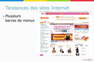 Tendances des sites Internet
 Plusieurs
barres de menus
 
