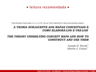 Paulo R. M. Correia I prmc@usp.br I Grupo de Pesquisa Mapas Conceituais I © 2013
 leitura recomendada 
 