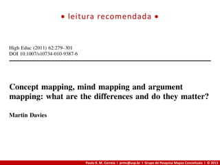 Paulo R. M. Correia I prmc@usp.br I Grupo de Pesquisa Mapas Conceituais I © 2013
 leitura recomendada 
 