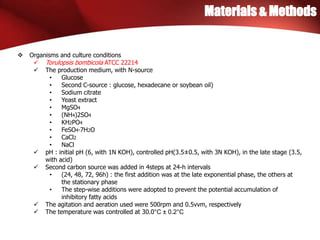 Materials & Methods
 Organisms and culture conditions
 Torulopsis bombicola ATCC 22214
 The production medium, with N-s...