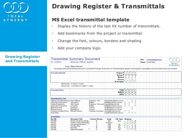 whats new in synergy 4 8 5 drawing register and transmittals transmittal template excel