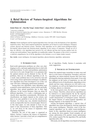 A Brief Review of Nature-Inspired Algorithms for Optimization | PDF