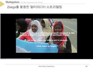 The New Experience for NewsMediagotosa
New Music Experience
Zeega를 활용한 멀티미디어 스토리텔링
45
 