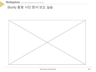The New Experience for NewsMediagotosa
New Music Experience
Storify 활용 시민 참여 보도 실습
51
 