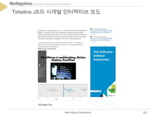 The New Experience for NewsMediagotosa
New Music Experience
Timeline JS의 시계열 인터렉티브 보도
52
 