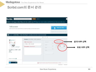 The New Experience for NewsMediagotosa
New Music Experience
Scribd.com의 문서 관리
80
유료 여부 선택
공개 여부 선택
 