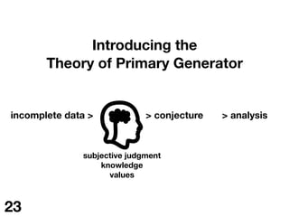 Introducing the
Theory of Primary Generator
incomplete data >
subjective judgment
knowledge
values

> conjecture > analysi...