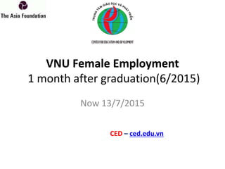 VNU Female Employment
1 month after graduation(6/2015)
Now 13/7/2015
CED – ced.edu.vn
 