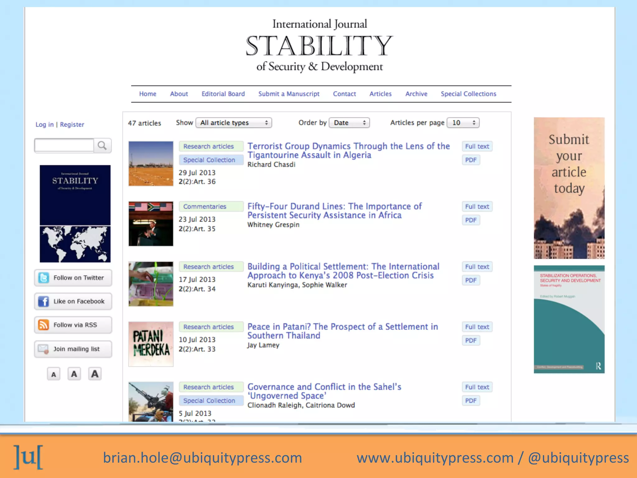 brian.hole@ubiquitypress.com	
  	
  	
  	
  	
  	
  	
  	
  	
  	
  	
  	
  	
  	
  	
  www.ubiquitypress.com	
  /	
  @ubiquitypress	
  
 