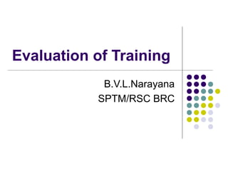 Evaluation of Training
B.V.L.Narayana
SPTM/RSC BRC
 