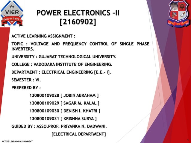 POWER ELECTRONICS - II. Voltage and frequency control of 1 phase and 3 ...
