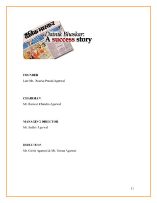 11
FOUNDER
Late Mr. Dwarka Prasad Agarwal
CHAIRMAN
Mr. Ramesh Chandra Agarwal
MANAGING DIRECTOR
Mr. Sudhir Agarwal
DIRECTORS
Mr. Girish Agarwal & Mr. Pawan Agarwal
 