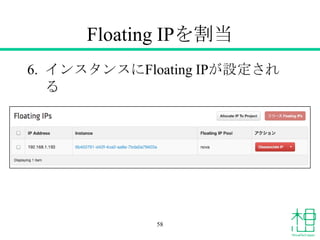 Floating IPを割当
6. インスタンスにFloating IPが設定され
る
58
 